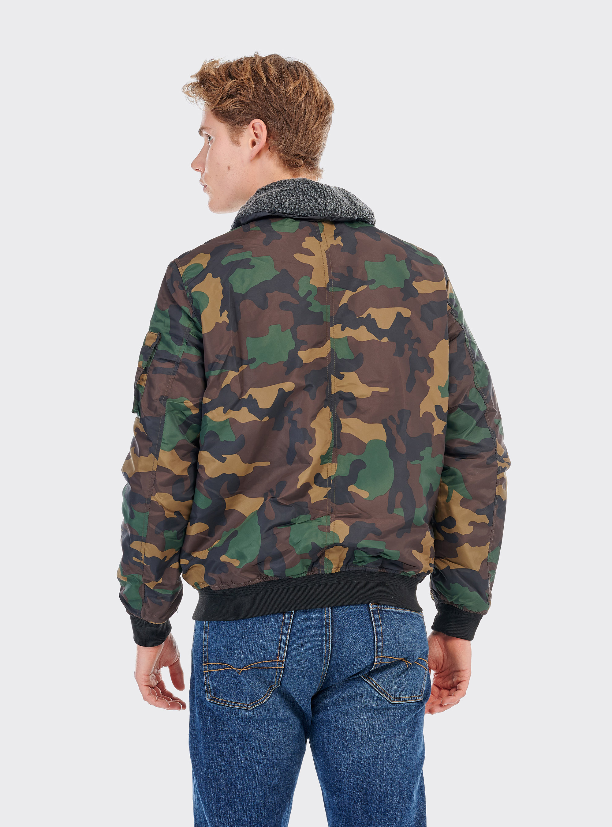 Camouflage jacket with wool effect collar, CAMOUFLAGE