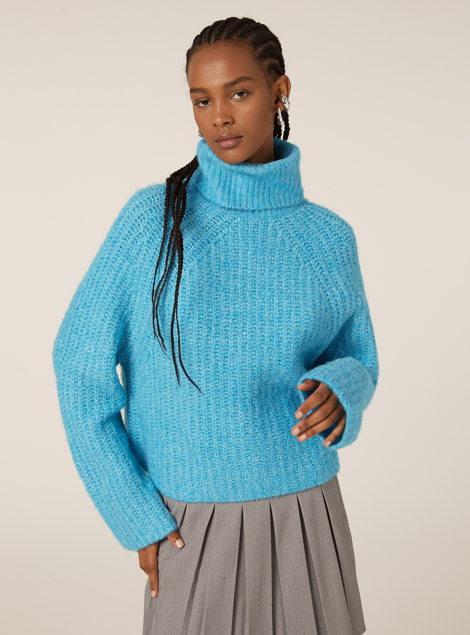 Jersey de cuello alto con canalé inglés, MAZ2 AZURE MEL MEDIUM