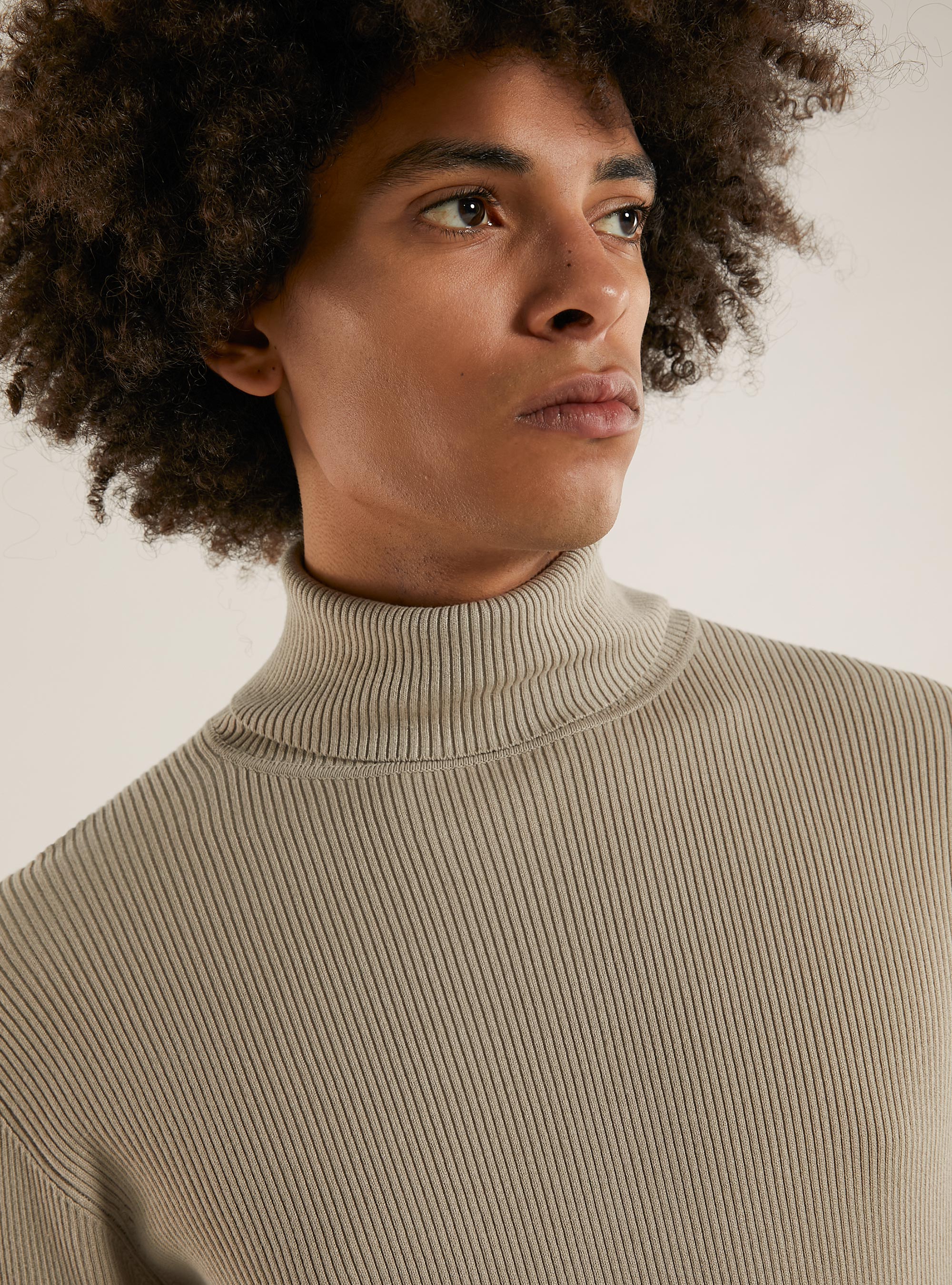 Pullover a collo alto a coste, BG2 BEIGE MEDIUM