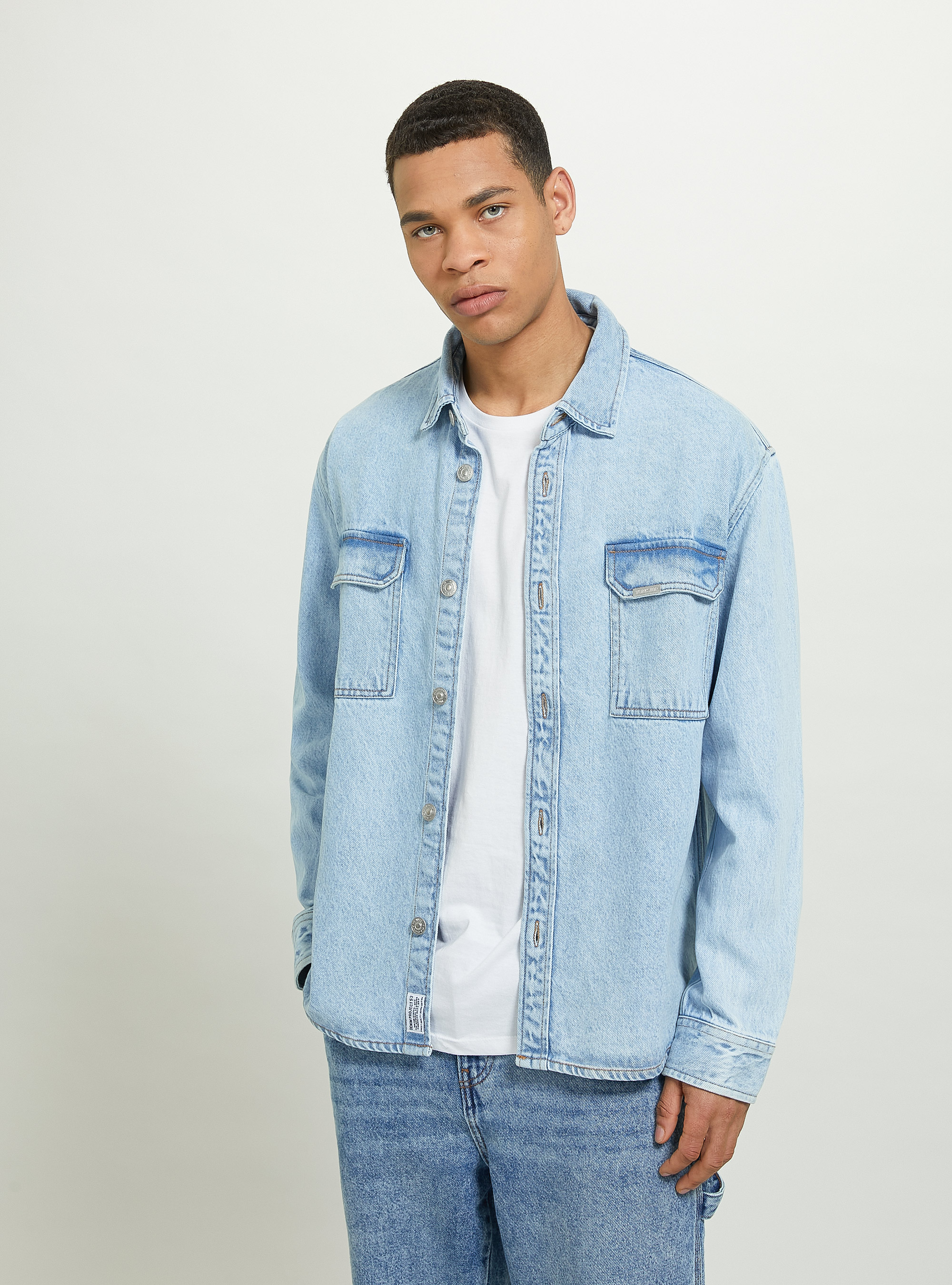 Oversize denim shirt with large pockets, D006 AZURE