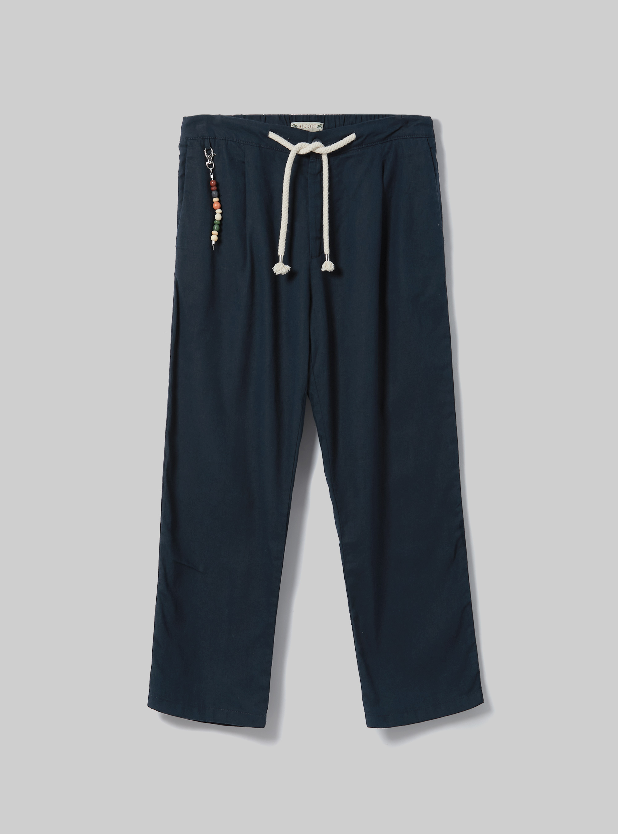 Linen-blend trousers with drawstring waist, NA2 NAVY MEDIUM