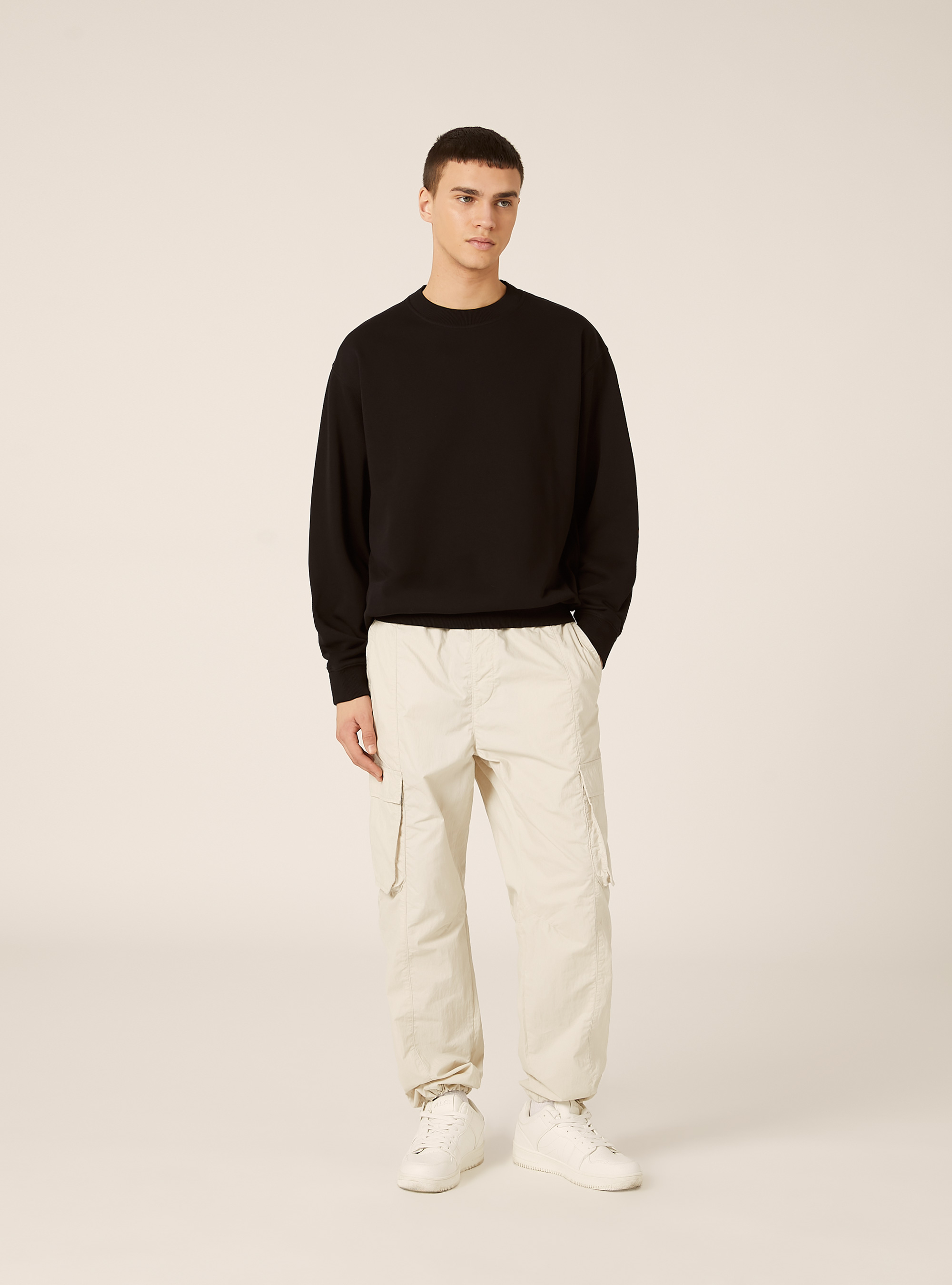 Boxy fit crew neck sweatshirt, BK1 BLACK