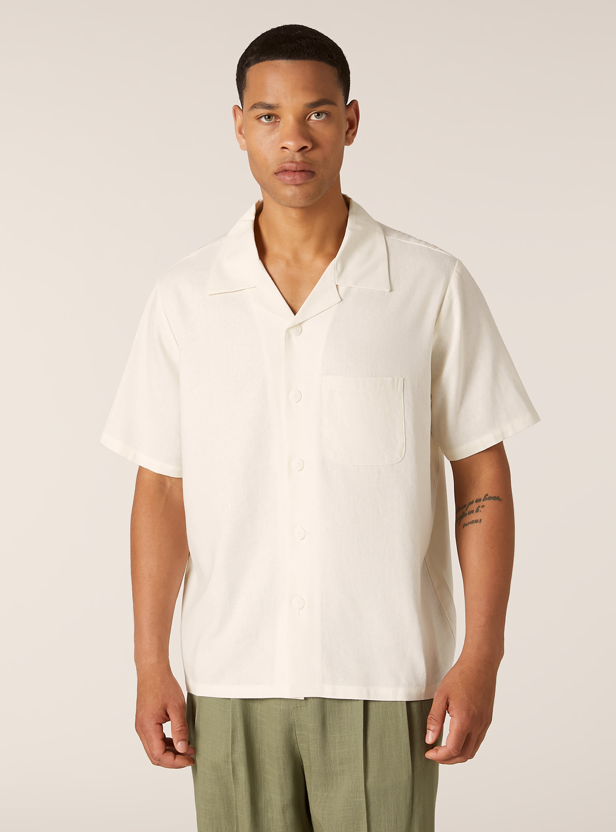 Linen blend shirt with breast pocket, WH2 WHITE