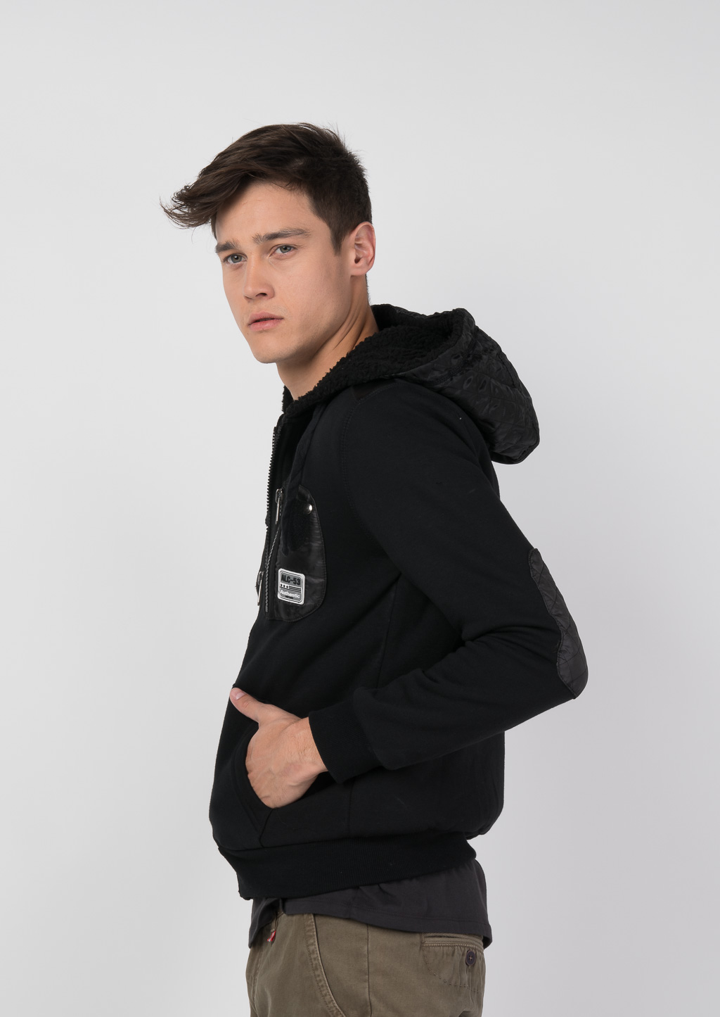 Felpa con zip e cappuccio, NEGRO