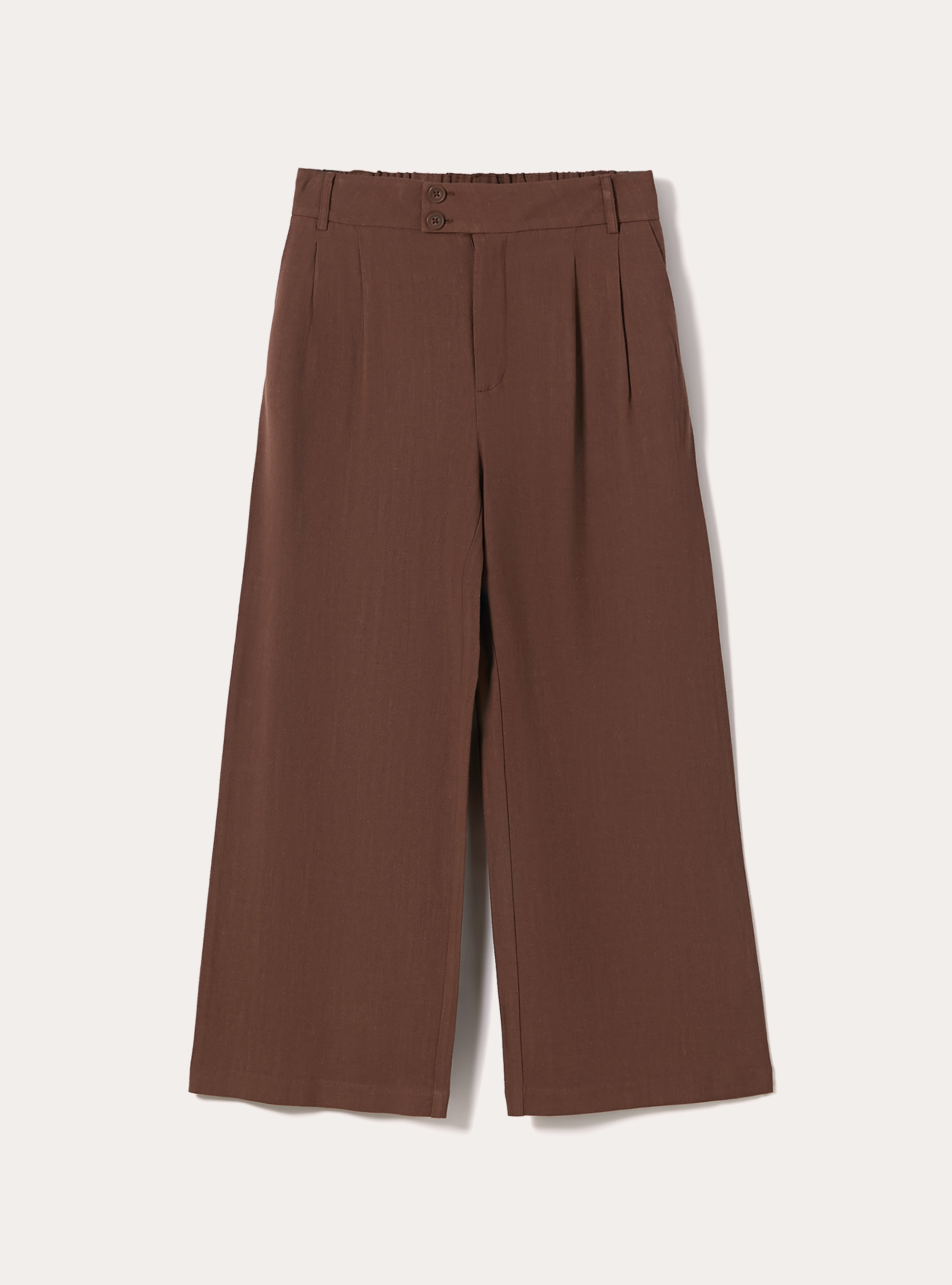 Pantaloni wide leg in misto lino, BR2 BROWN MEDIUM