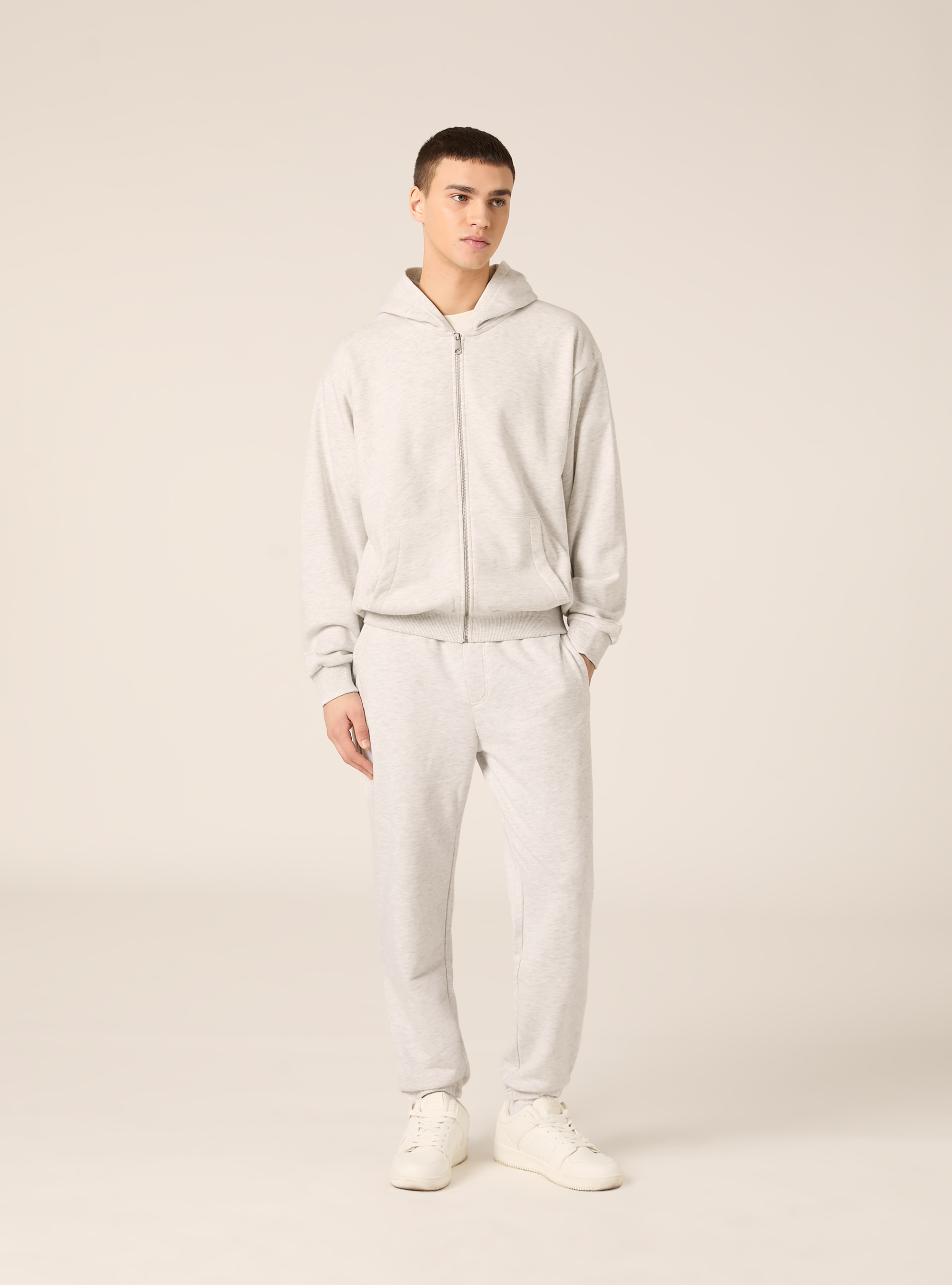 Sweat &agrave; capuche et fermeture &eacute;clair, coupe boxy, MGY3 GREY MEL LIGHT