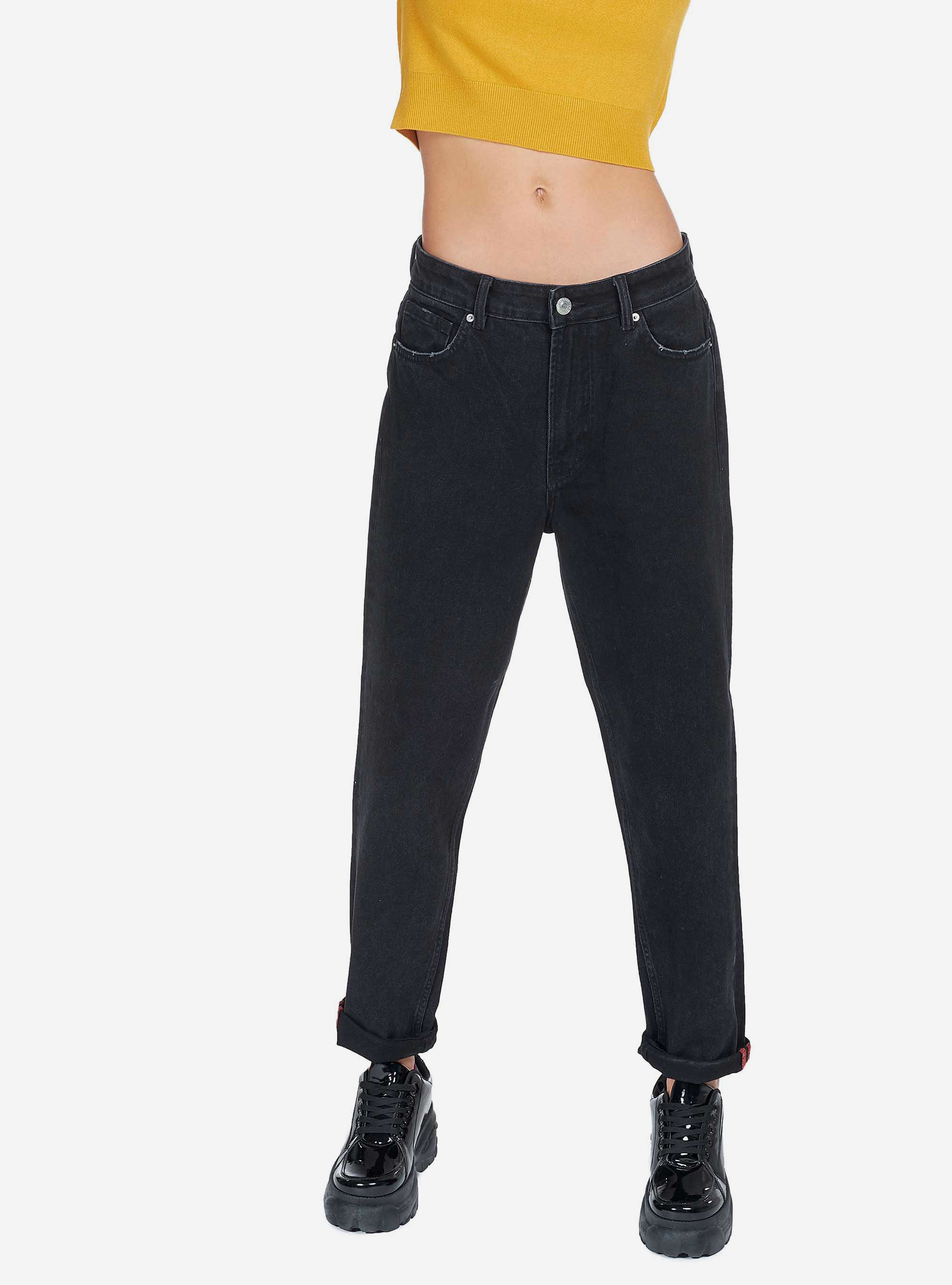 JEANS MOM FIT HIGH WAIST, BLACK
