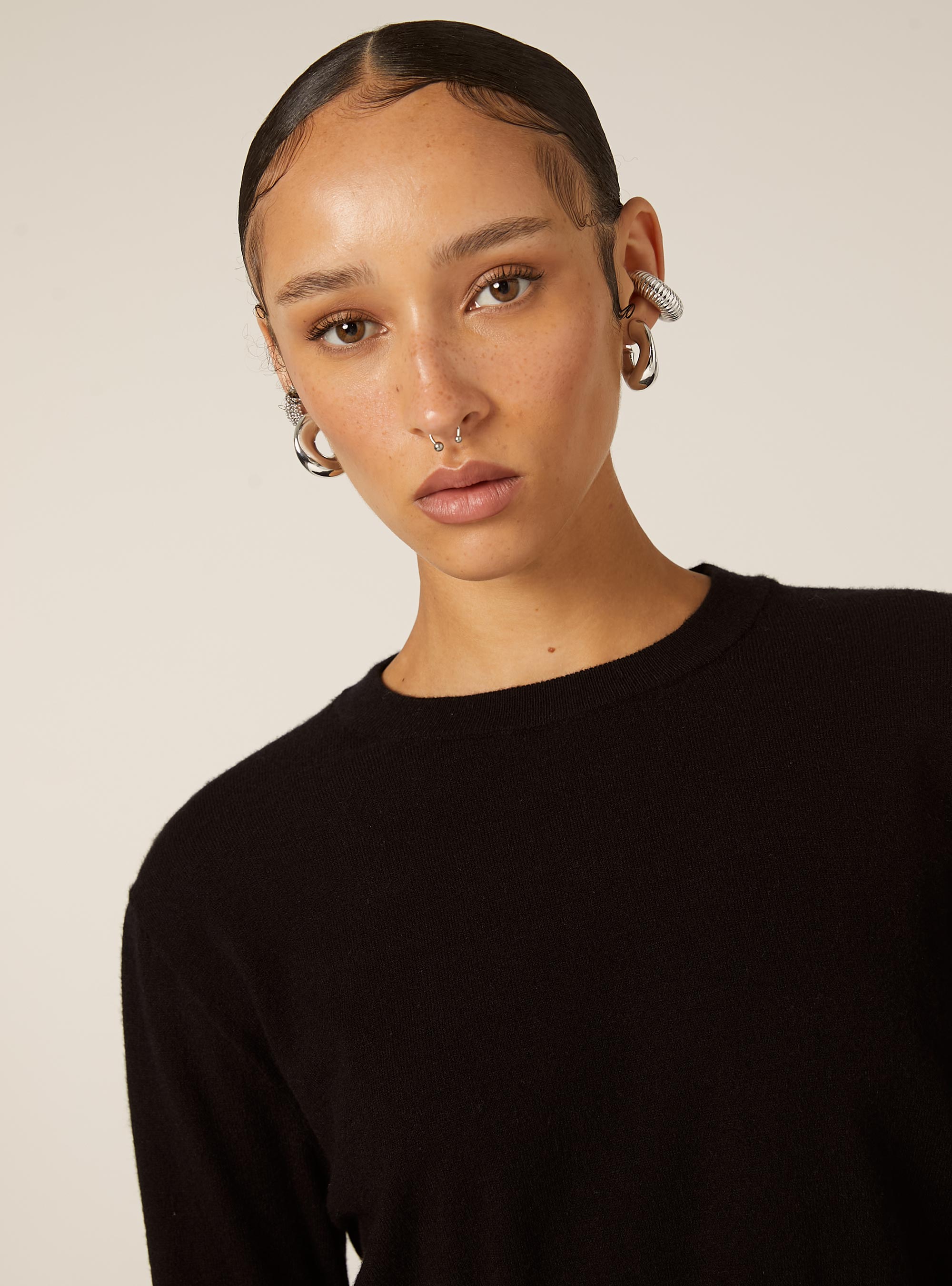 Boxy fit crew neck pullover, BK1 BLACK