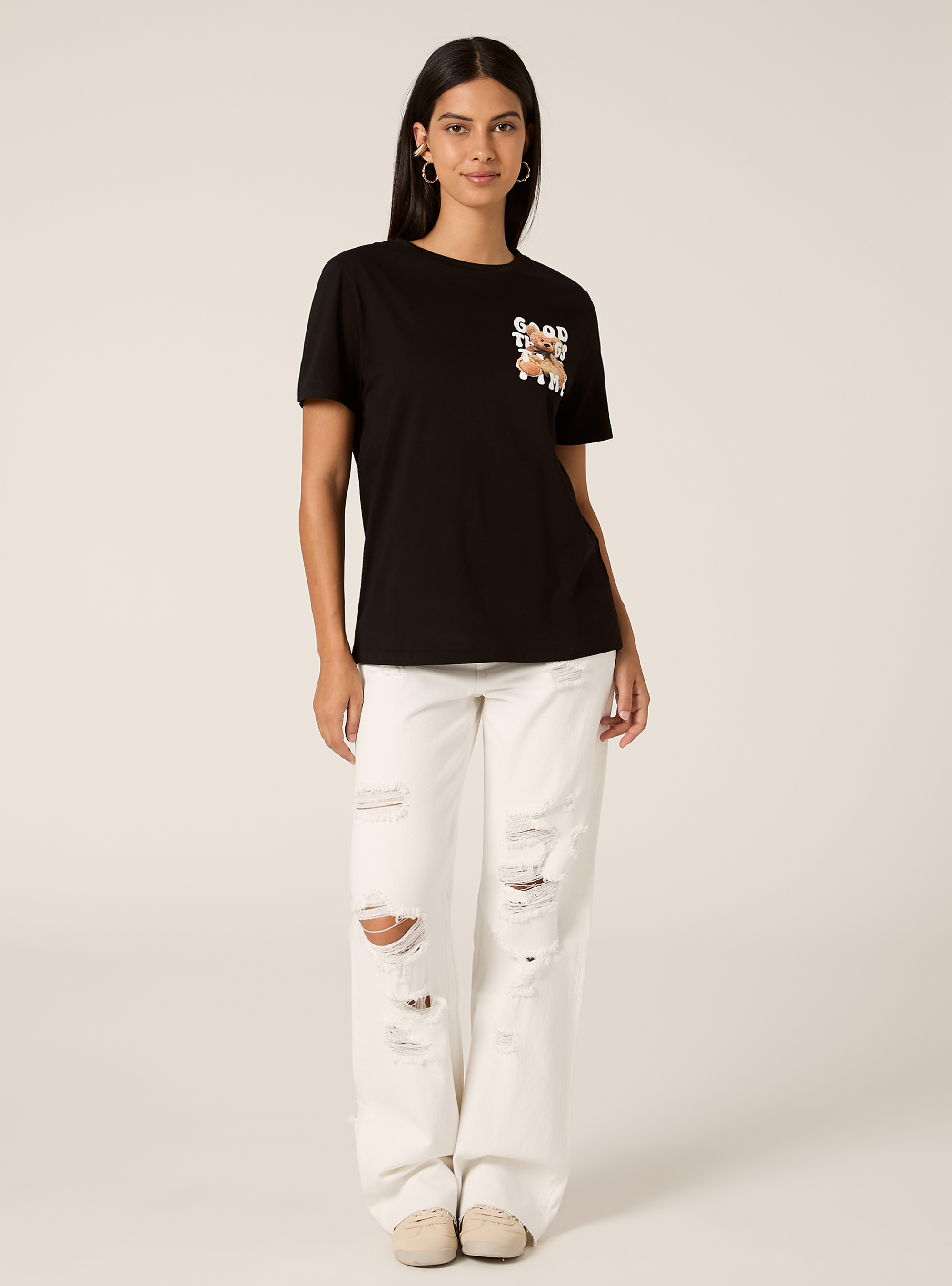 T-Shirt mit Teddy-Print, BK1 BLACK