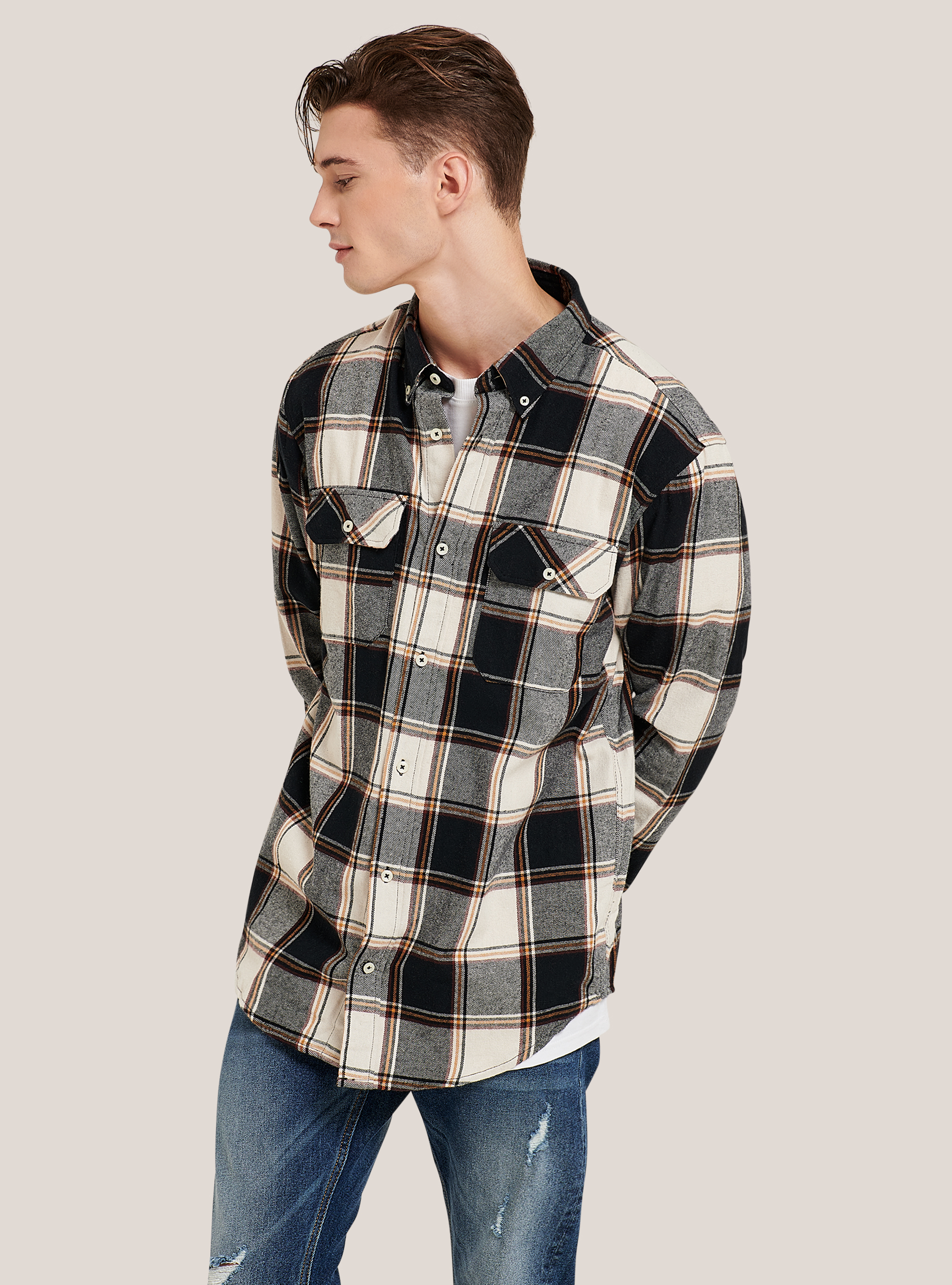 Checked flannel shirt, BLACK