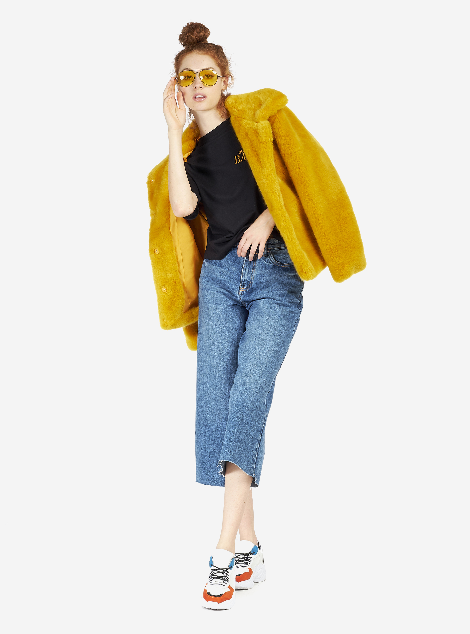 Maglietta cropped con scritta, NERO