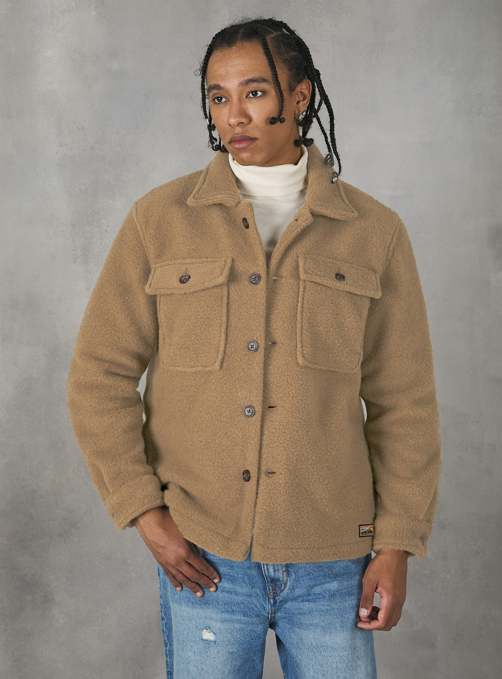 Giacca a camicia basica tinta unita, BG3 BEIGE LIGHT