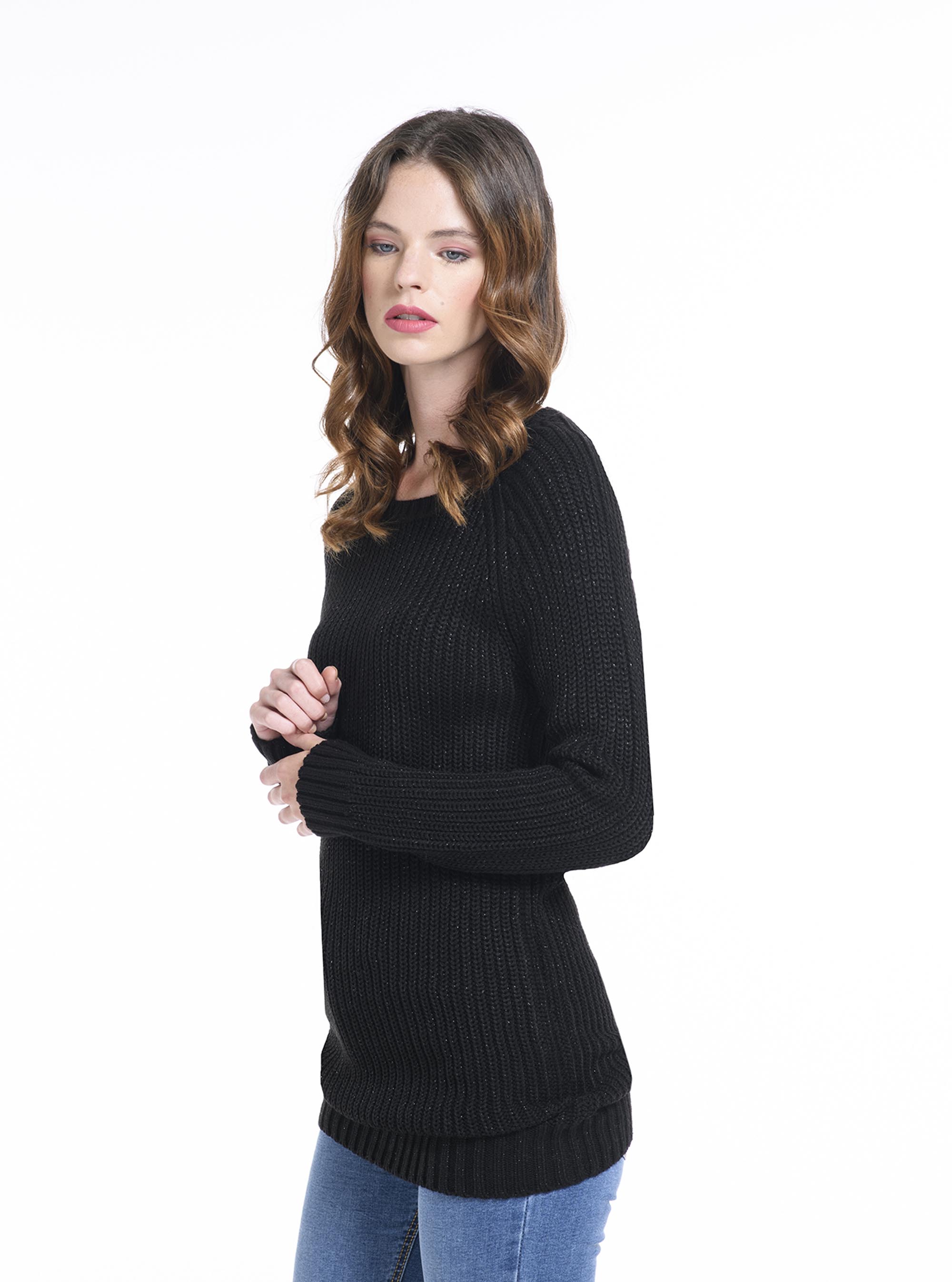 Pullover a coste con lurex, C101 BLACK