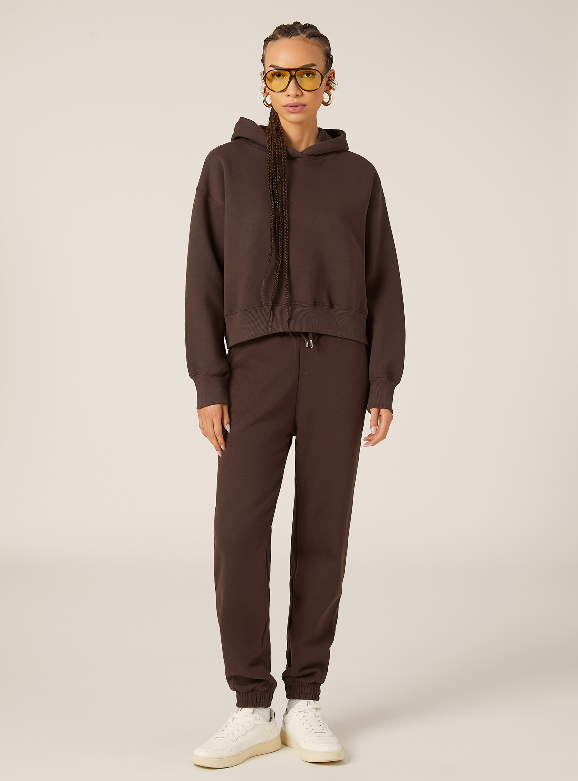 Sweat à capuche coupe boxy, BR1 BROWN DARK