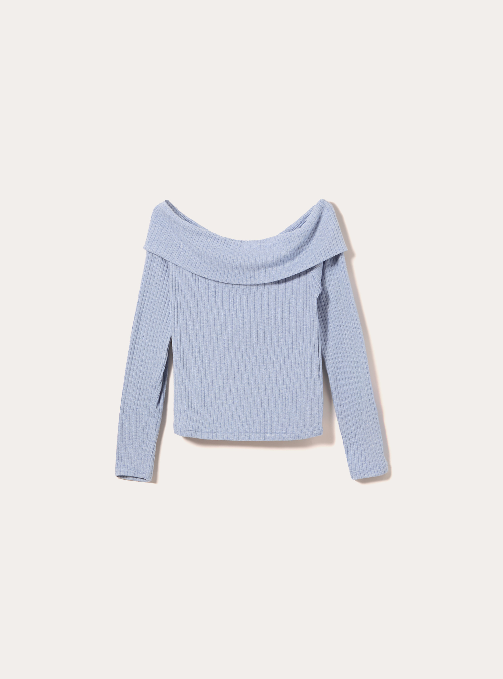 Pullover with ribbed bardot neckline, MAZ2 AZURE MEL MEDIUM