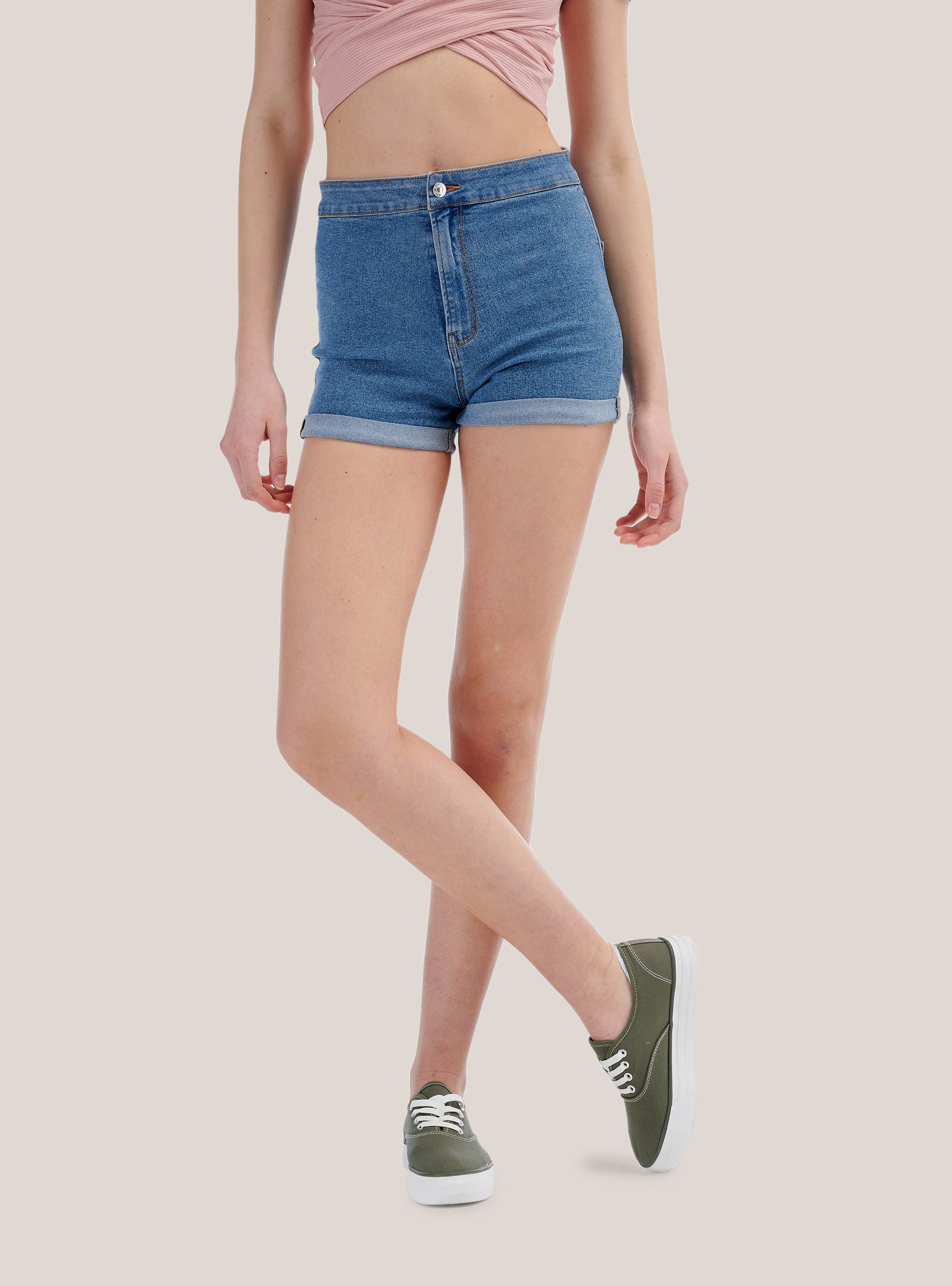 Short denim high waist, AZUL