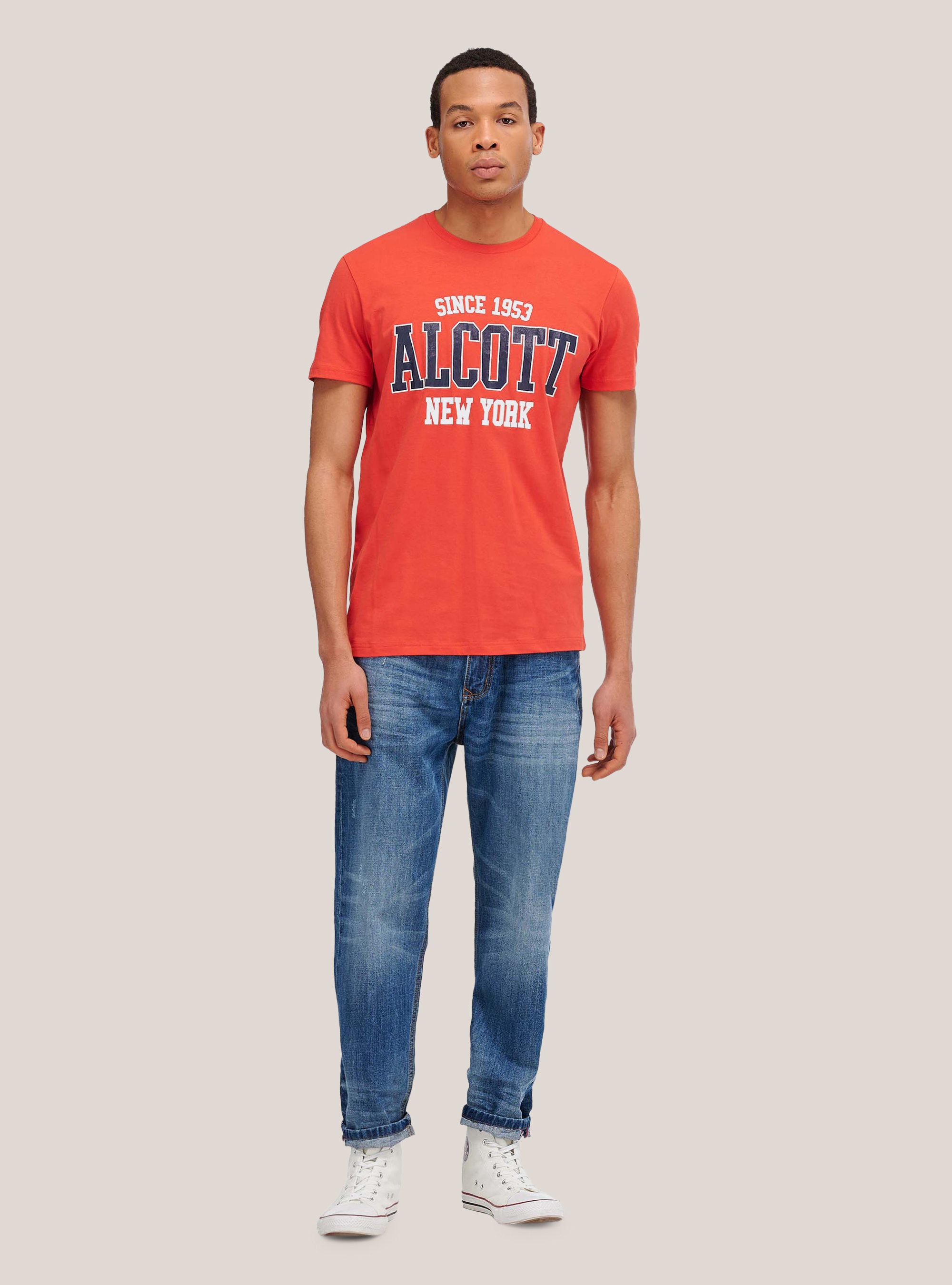 T-shirt with Alcott logo, C0045 CORAL