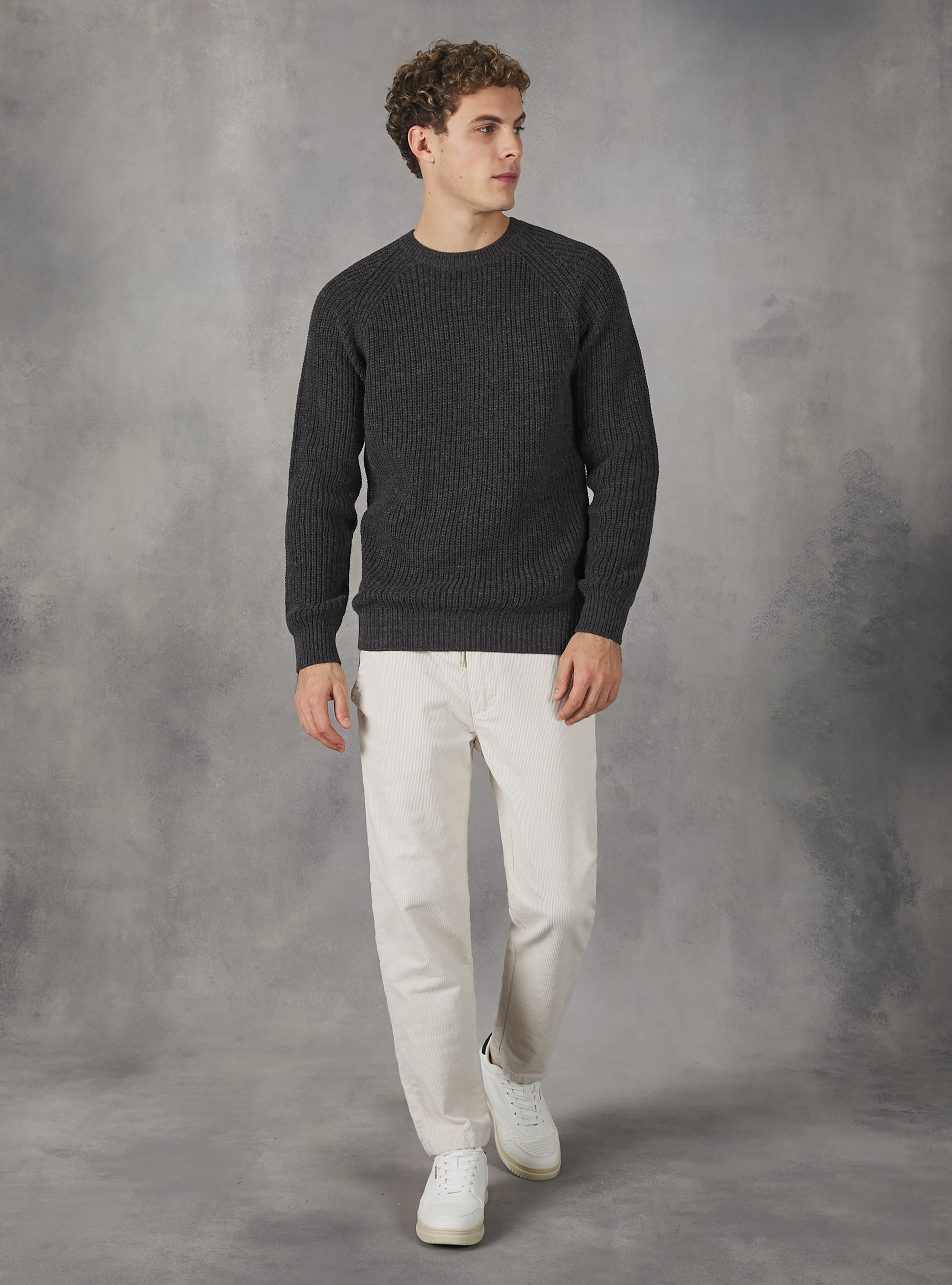 English rib crew-neck pullover, MGY1 GREY MEL DARK