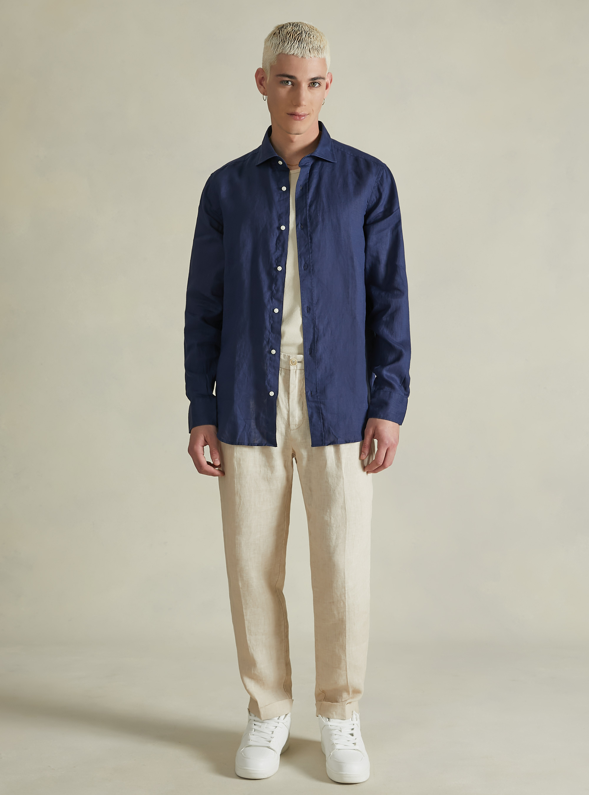 Long-sleeved pure linen shirt, NA2 NAVY MEDIUM