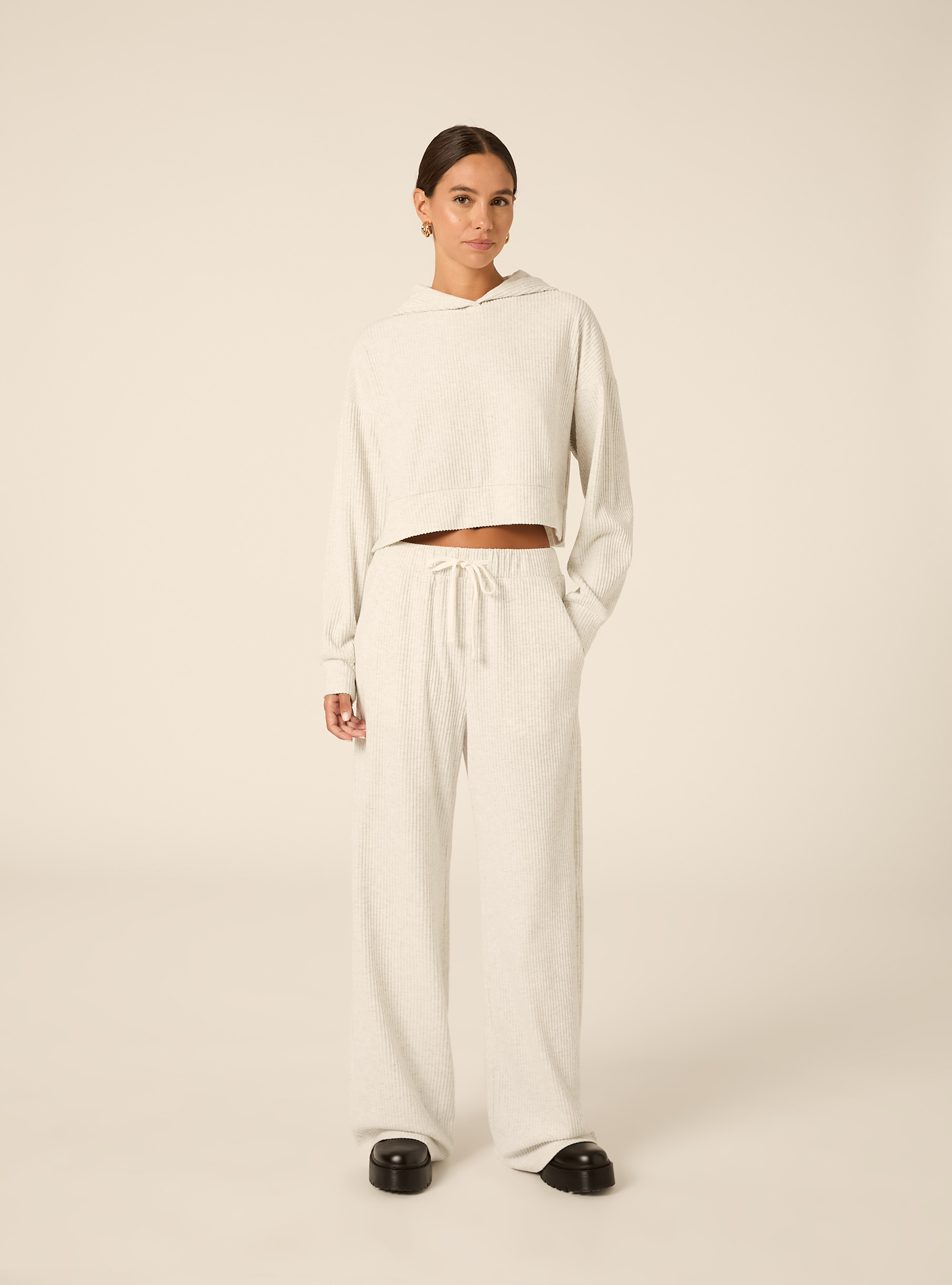 Jogger wide leg a coste, MGY3 GREY MEL LIGHT