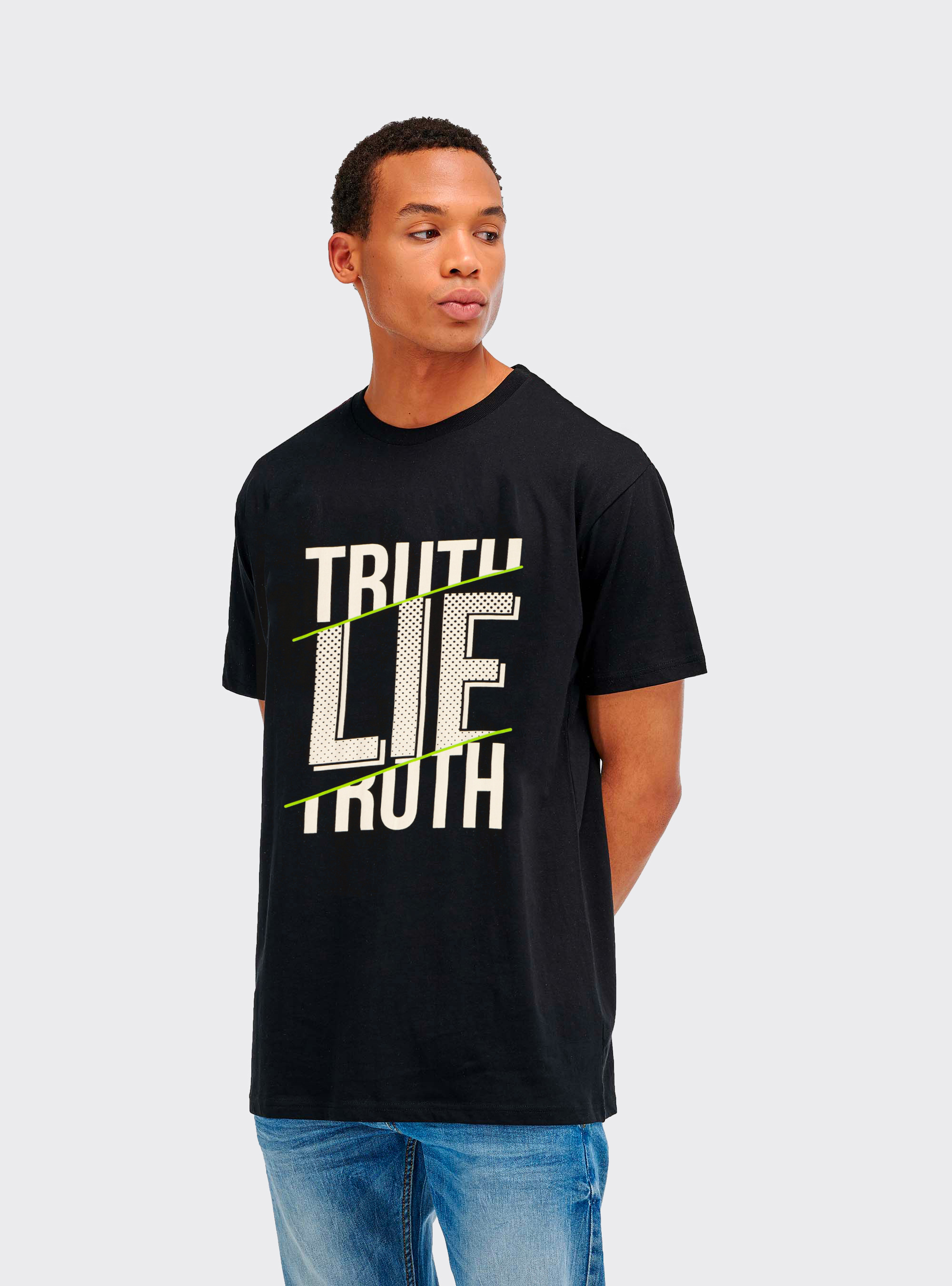 Camiseta con estampado, NEGRO