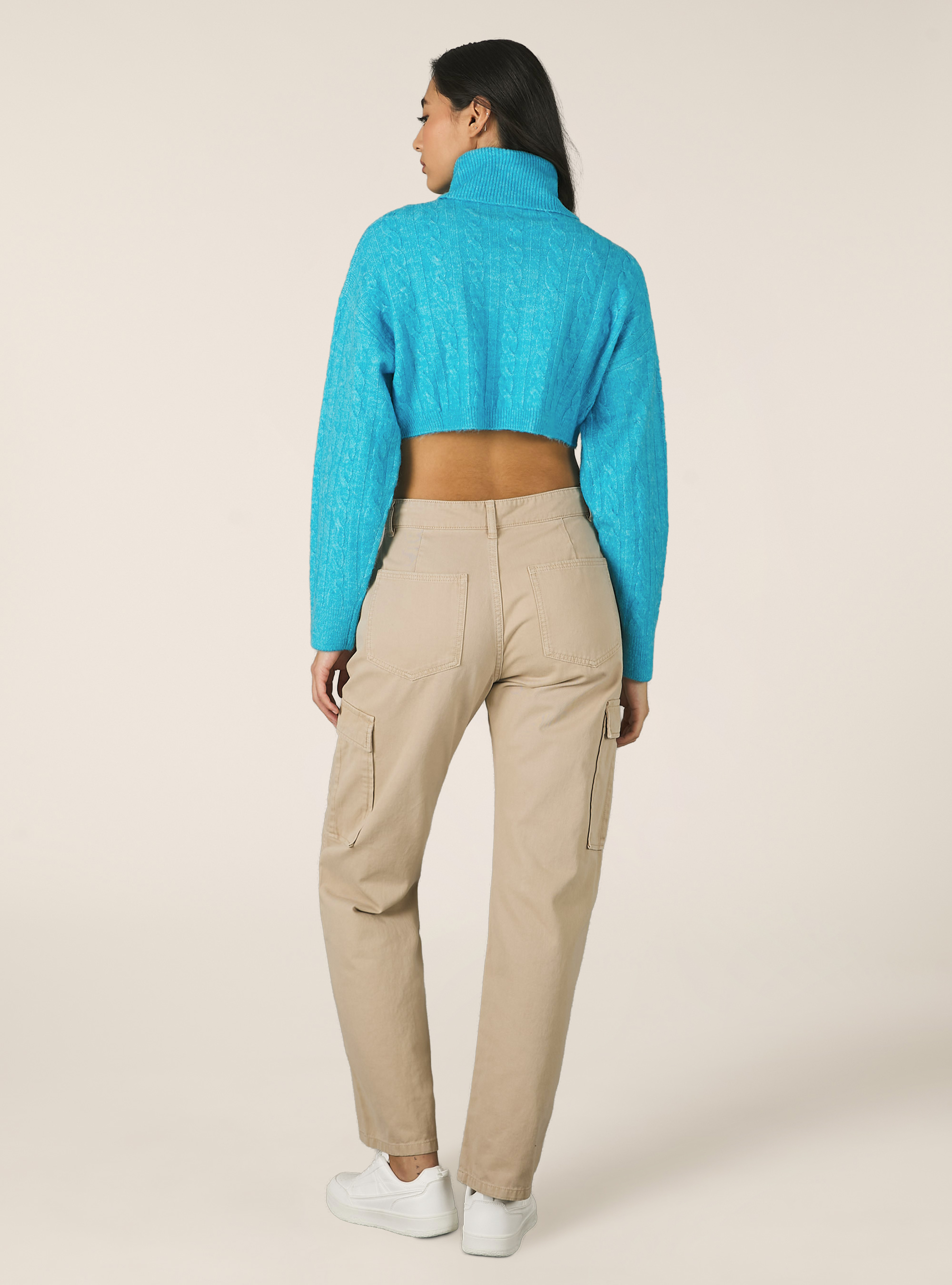 Pull à col roulé croisé, MAZ2 AZURE MEL MEDIUM