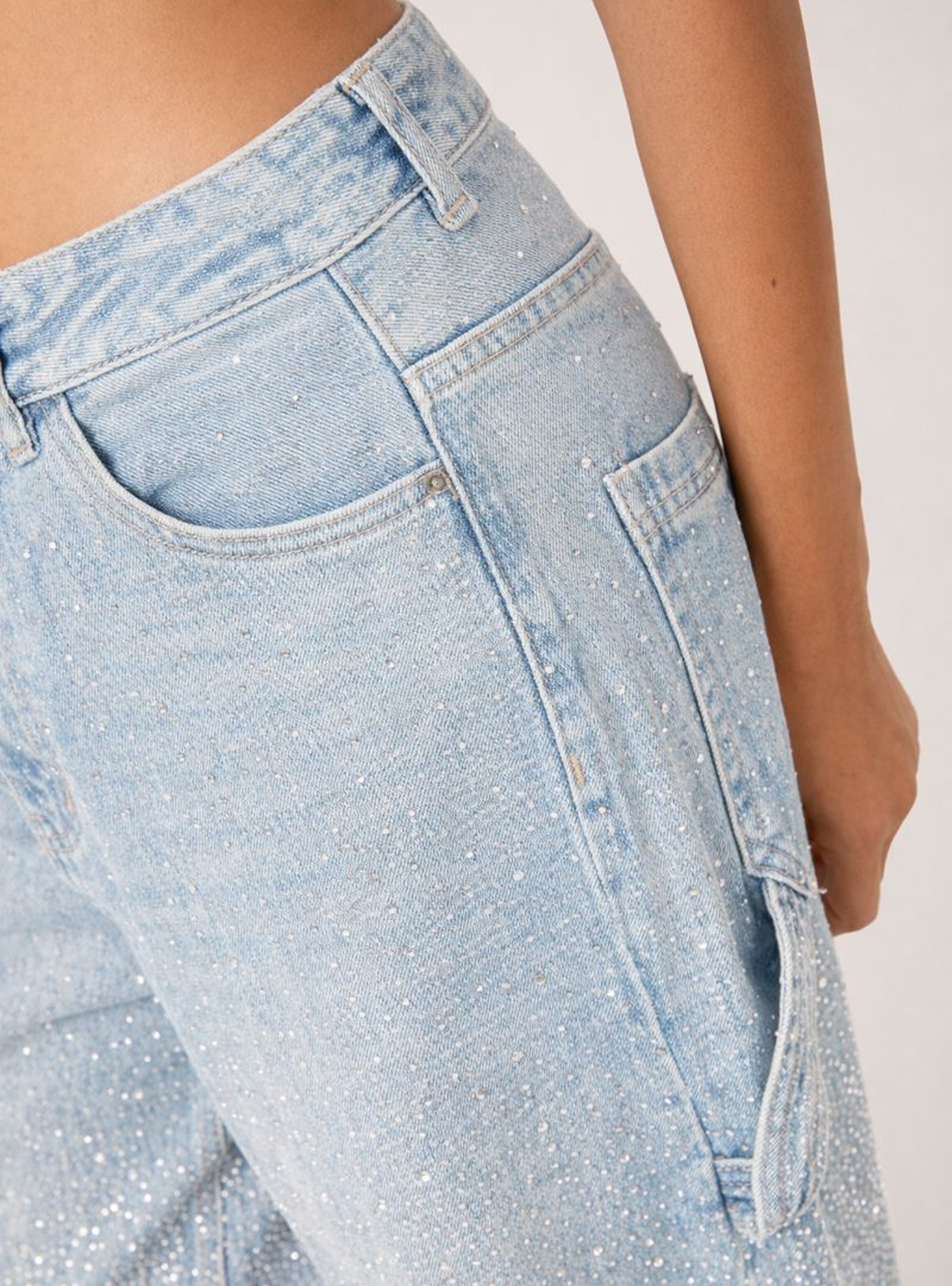 Baggy-Jeans im Carpenter-Stil mit Strasssteinen, D006 AZURE