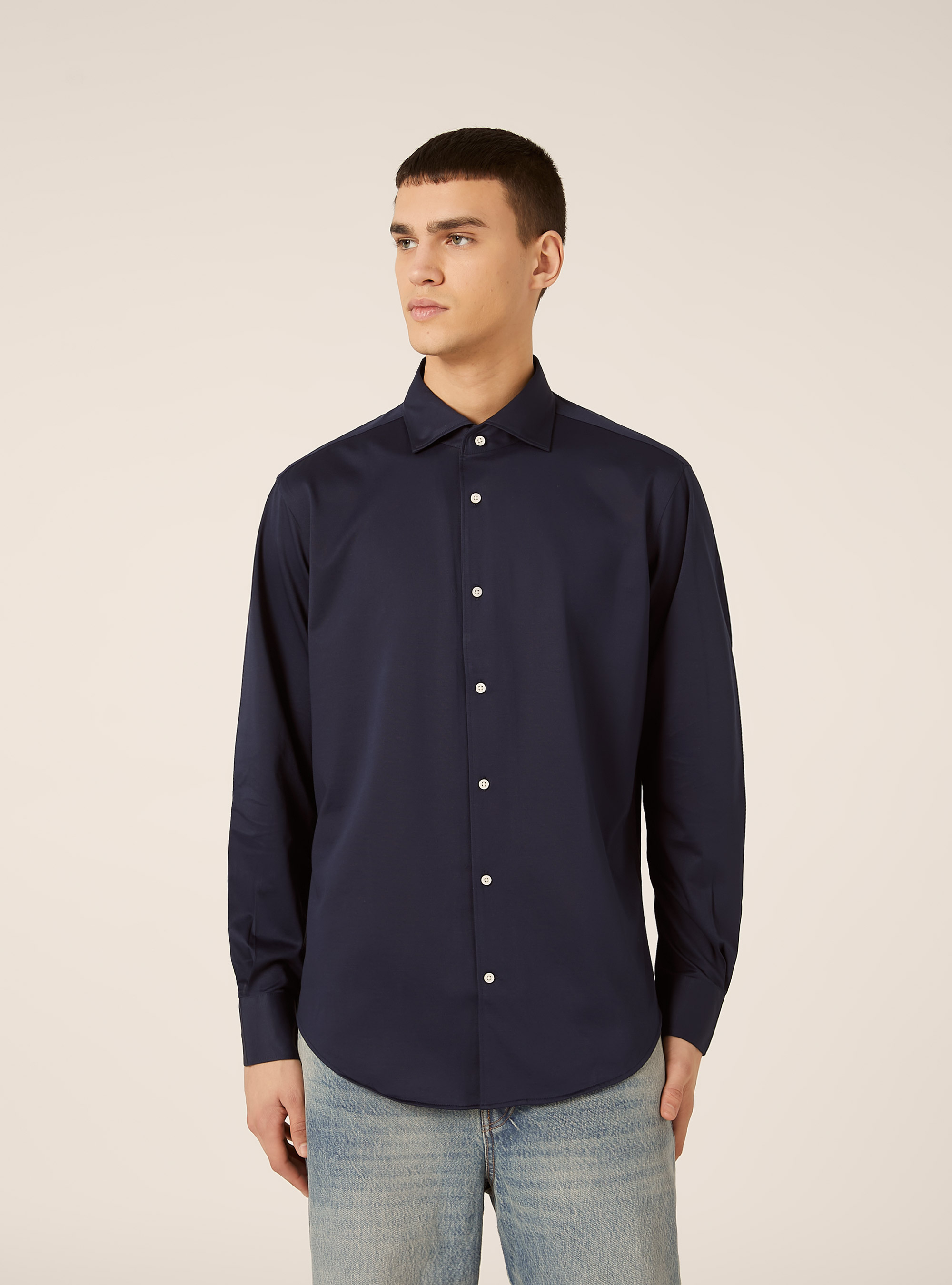 Camicia in jersey in misto cotone, NA1 NAVY DARK