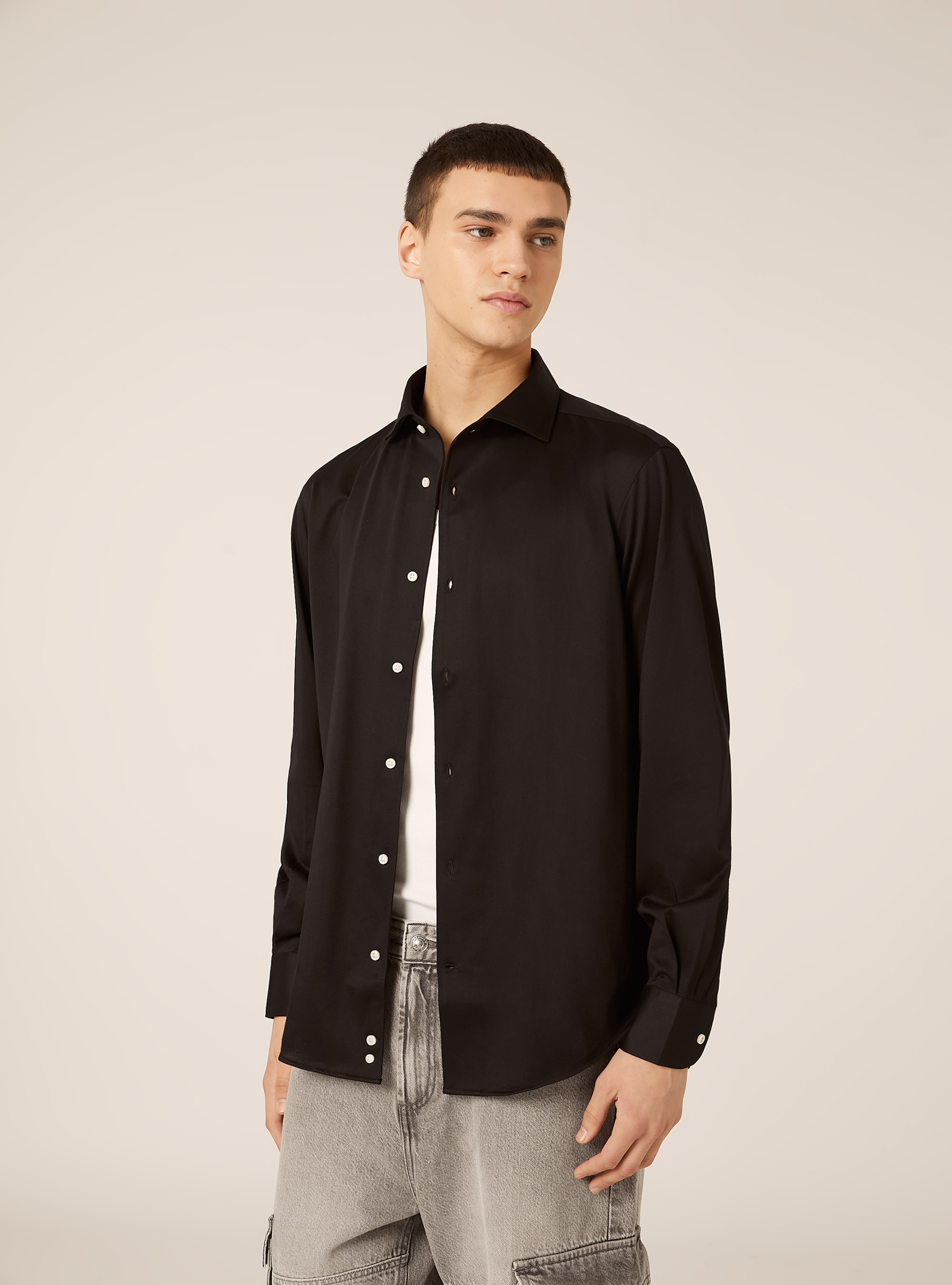 Camicia in jersey in misto cotone, BK1 BLACK