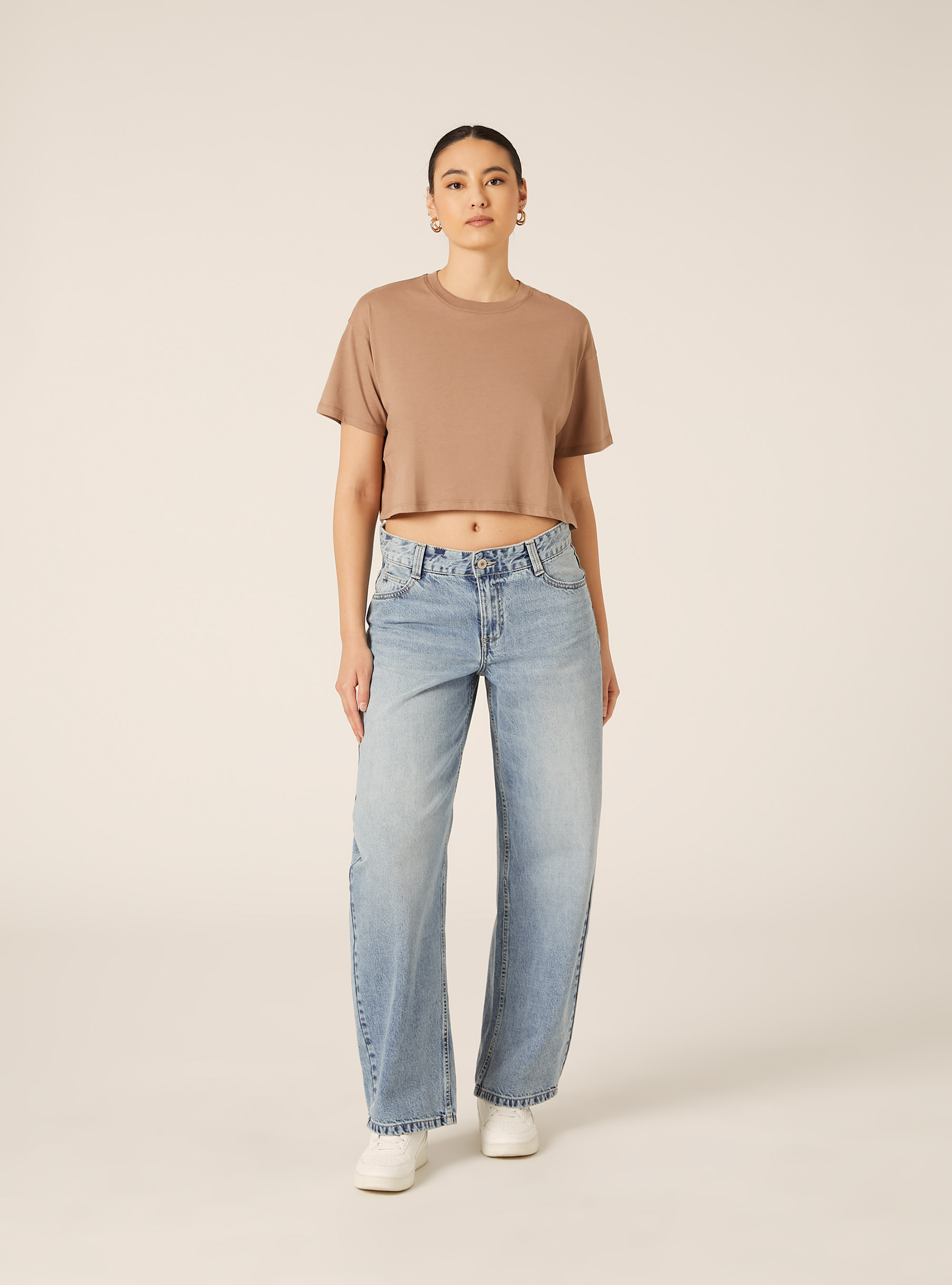 T-shirt crop over tinta unita, BR3 BROWN LIGHT