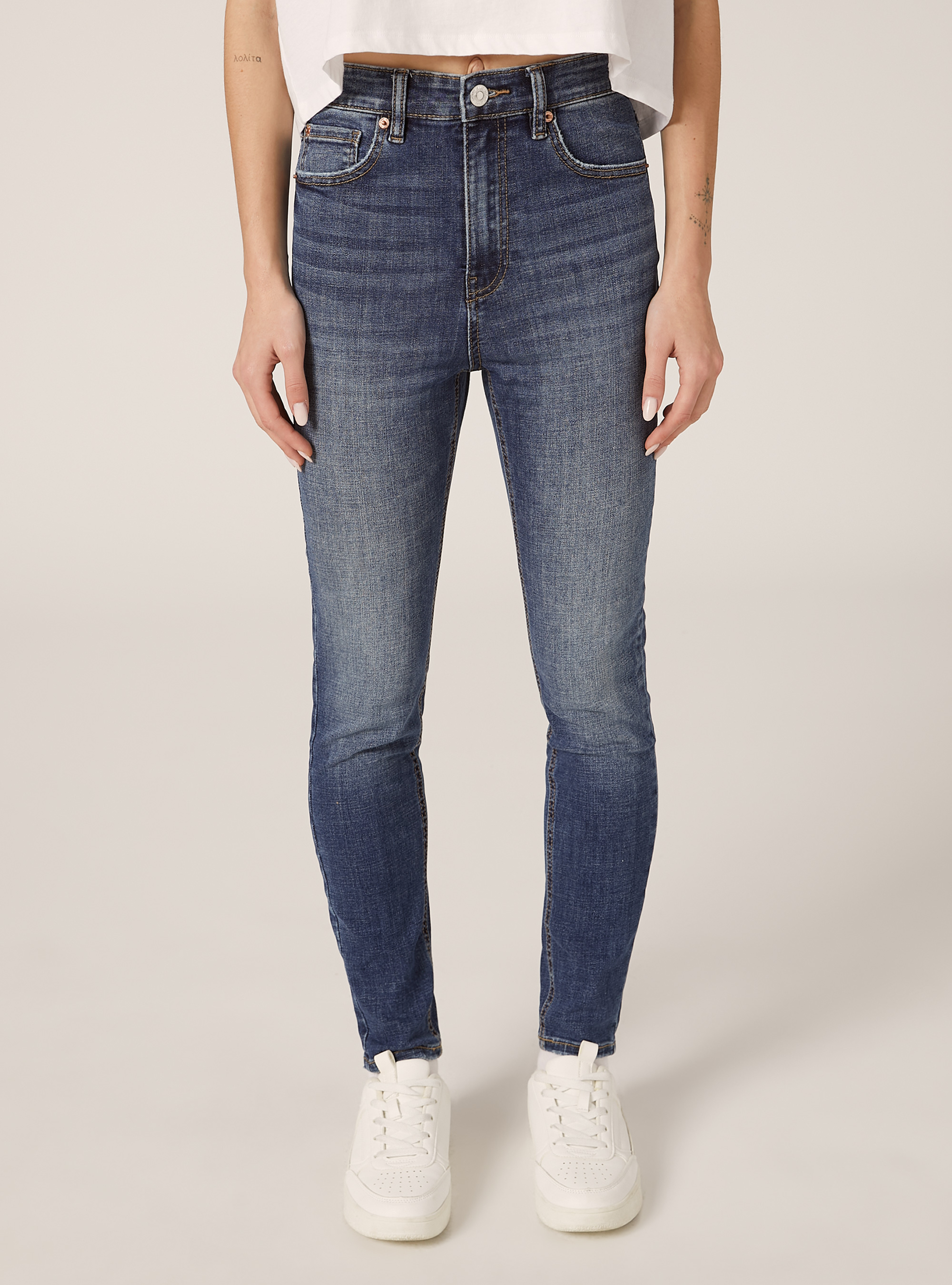 Vaqueros pitillo de cintura muy alta, D003 MEDIUM BLUE