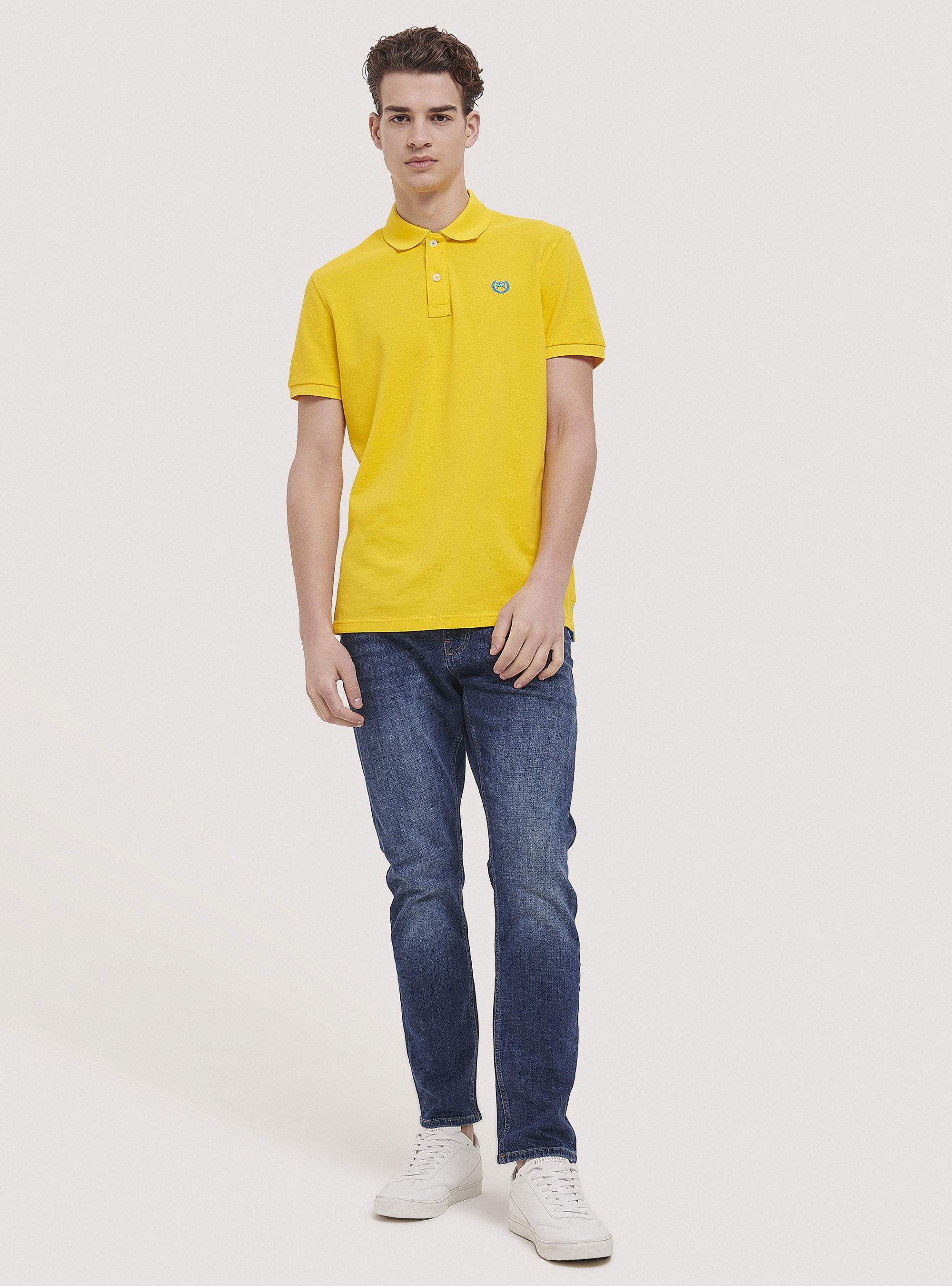 Cotton pique polo shirt with embroidery, C7704 YELLOW