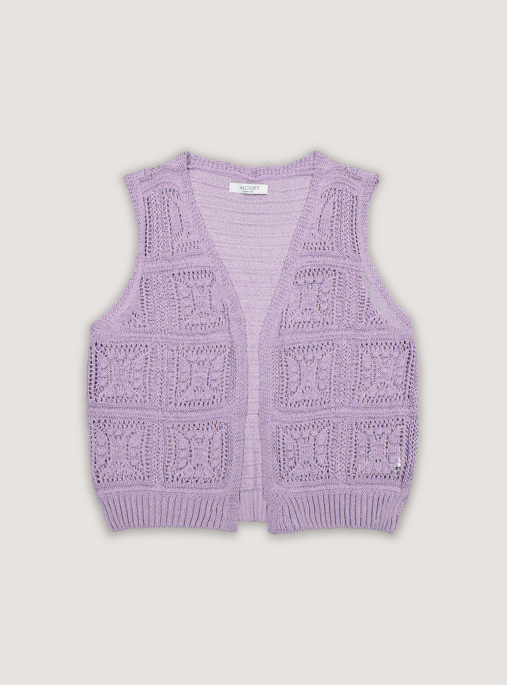 Sleeveless open crochet cardigan, LC1 DARK LILLAC