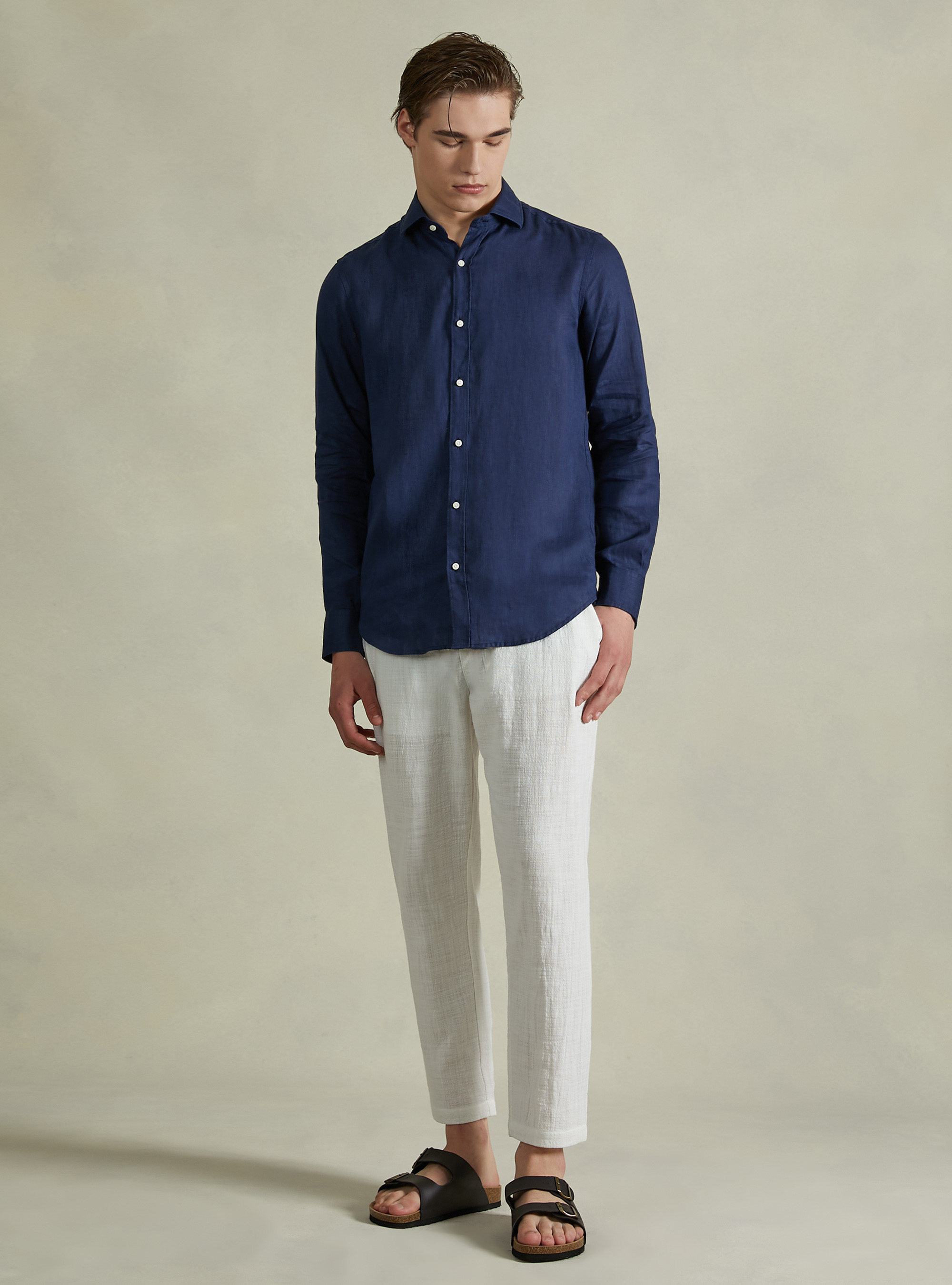 Pantalon en coton avec cordon de serrage à la taille, WH2 WHITE