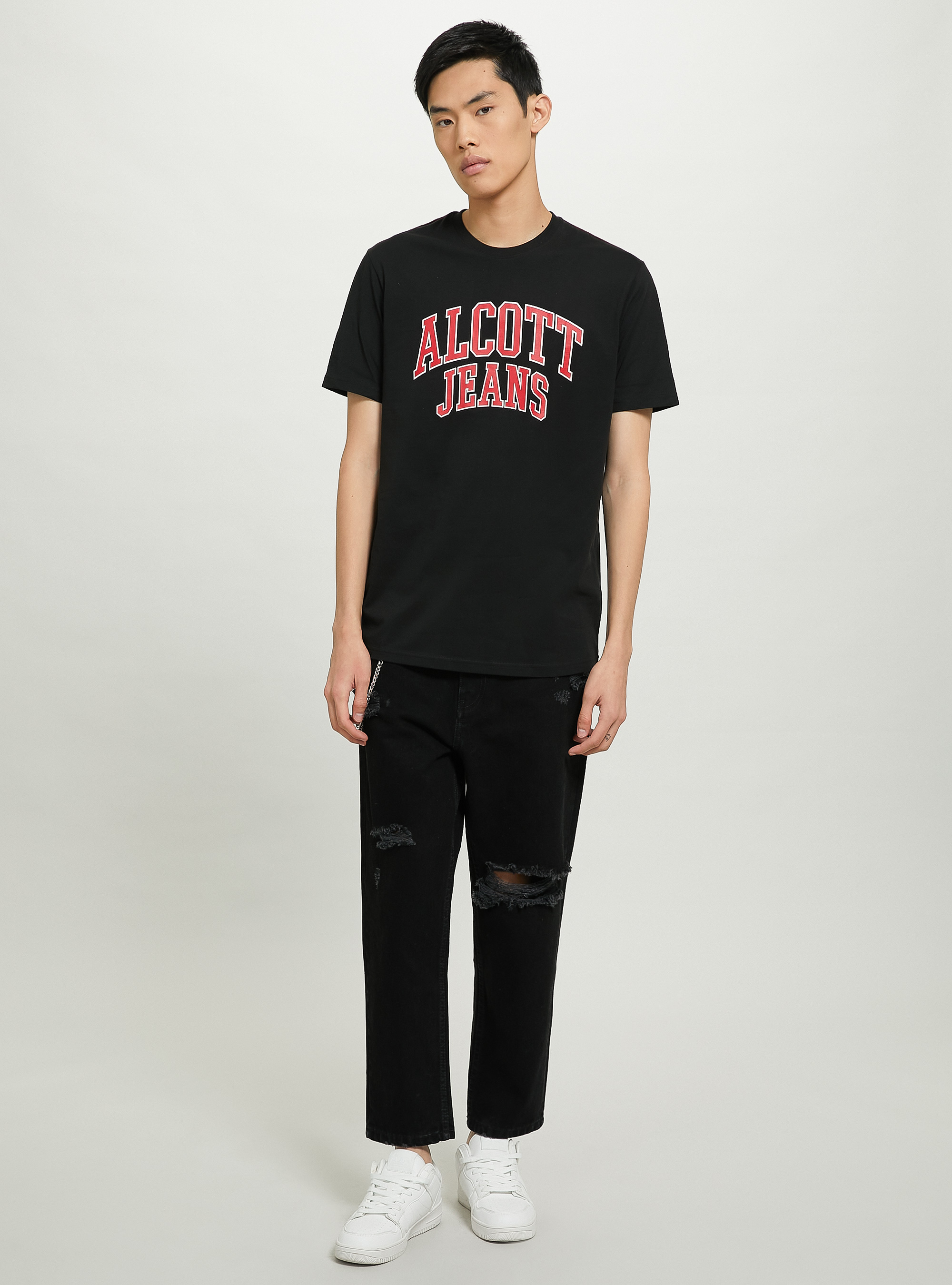 Cotton T-shirt with print, BLACK