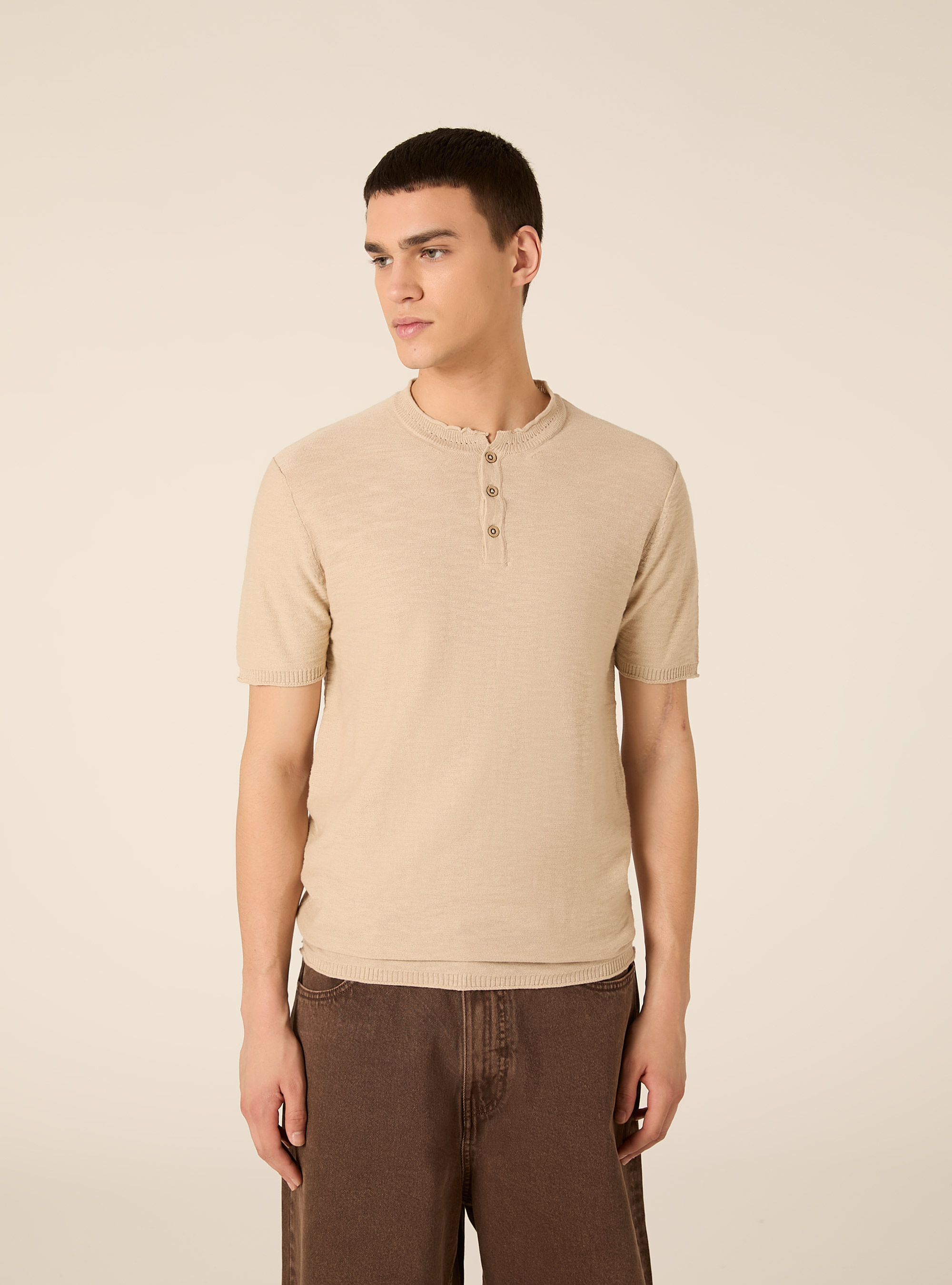 Pullover leggero con collo serafino, BEIGE MEDIO