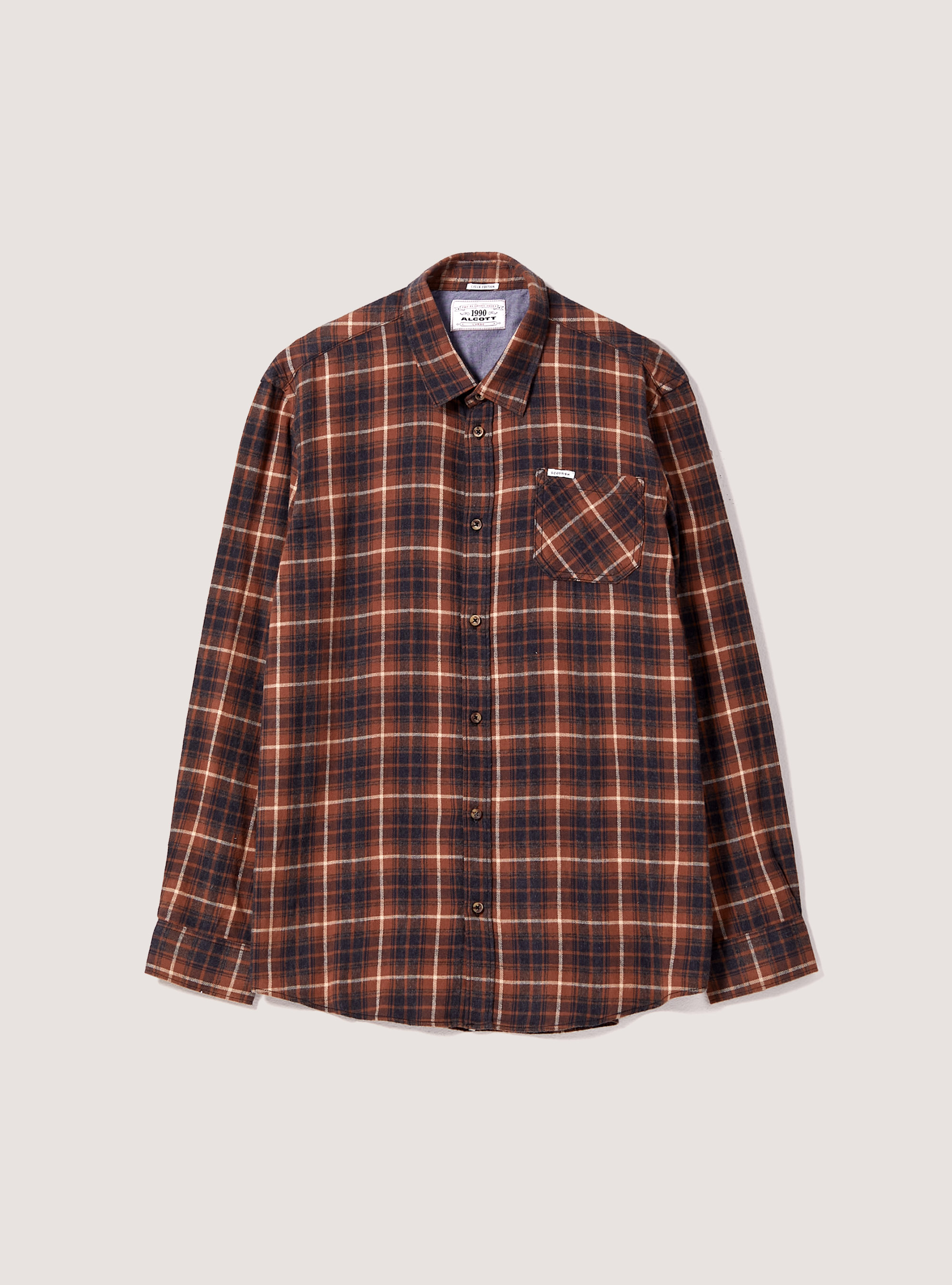 Checked Flannel Shirt, TB3 TOBACCO LIGHT
