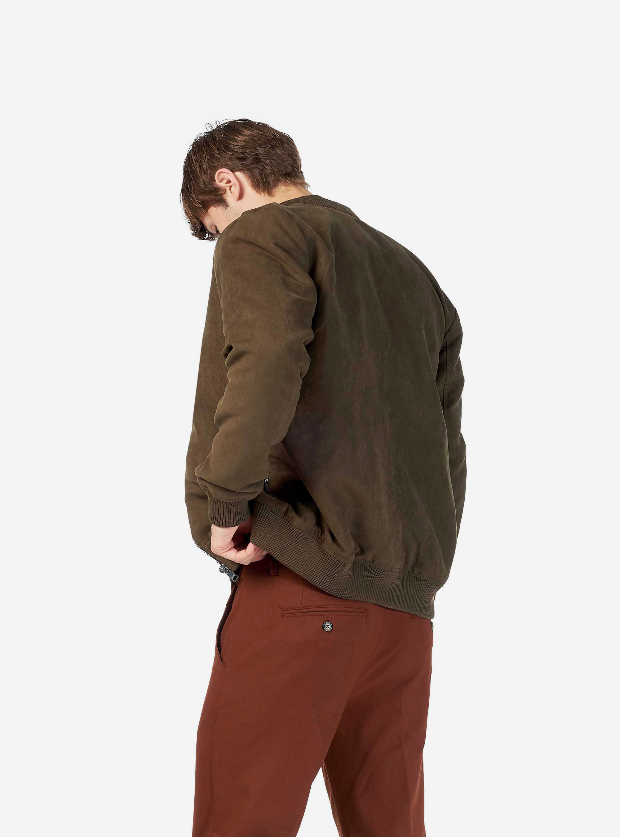 Bomber scamosciato con zip, KAKI