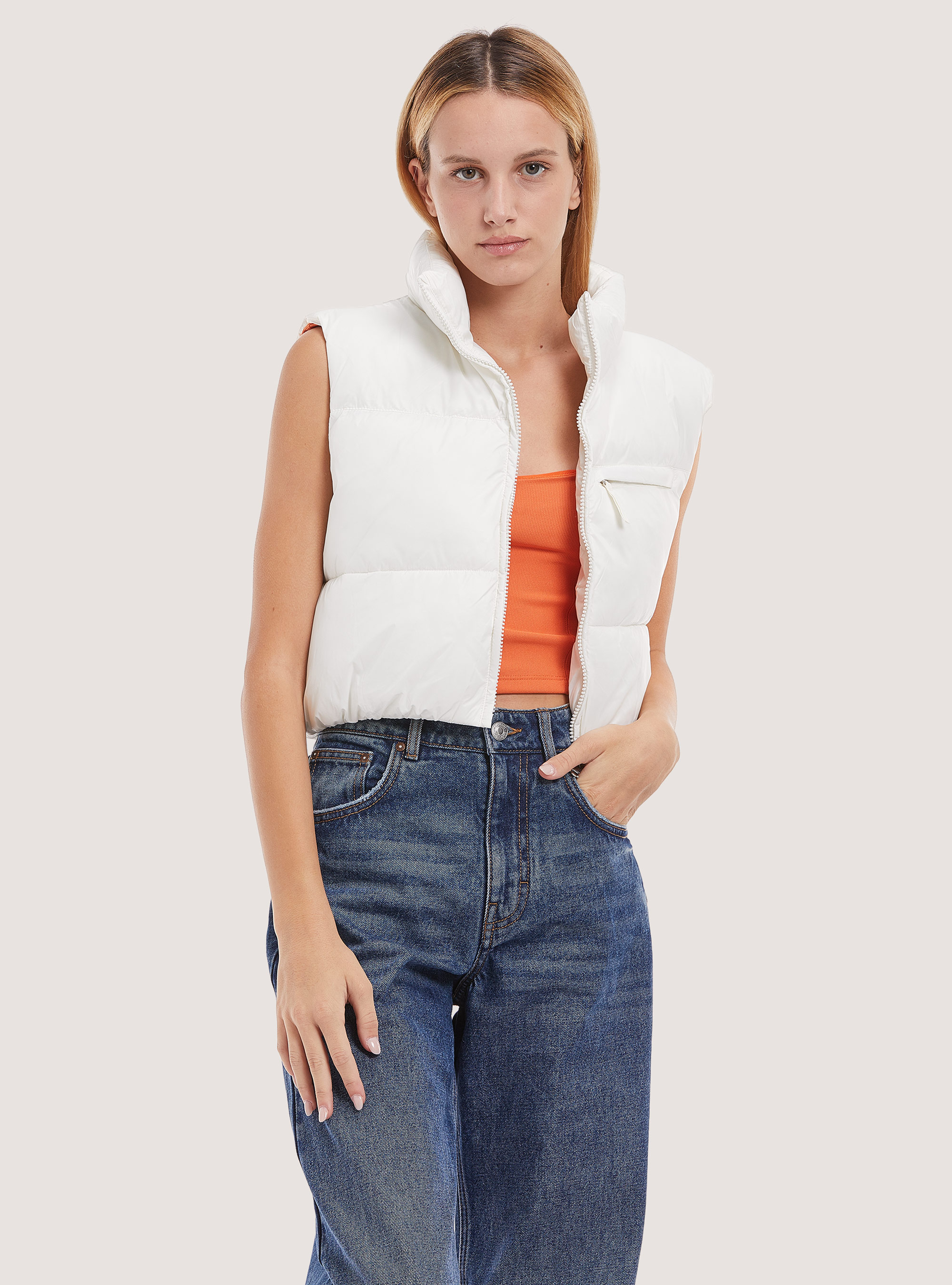 Cropped sleeveless with recycled padding, WH2 WHITE