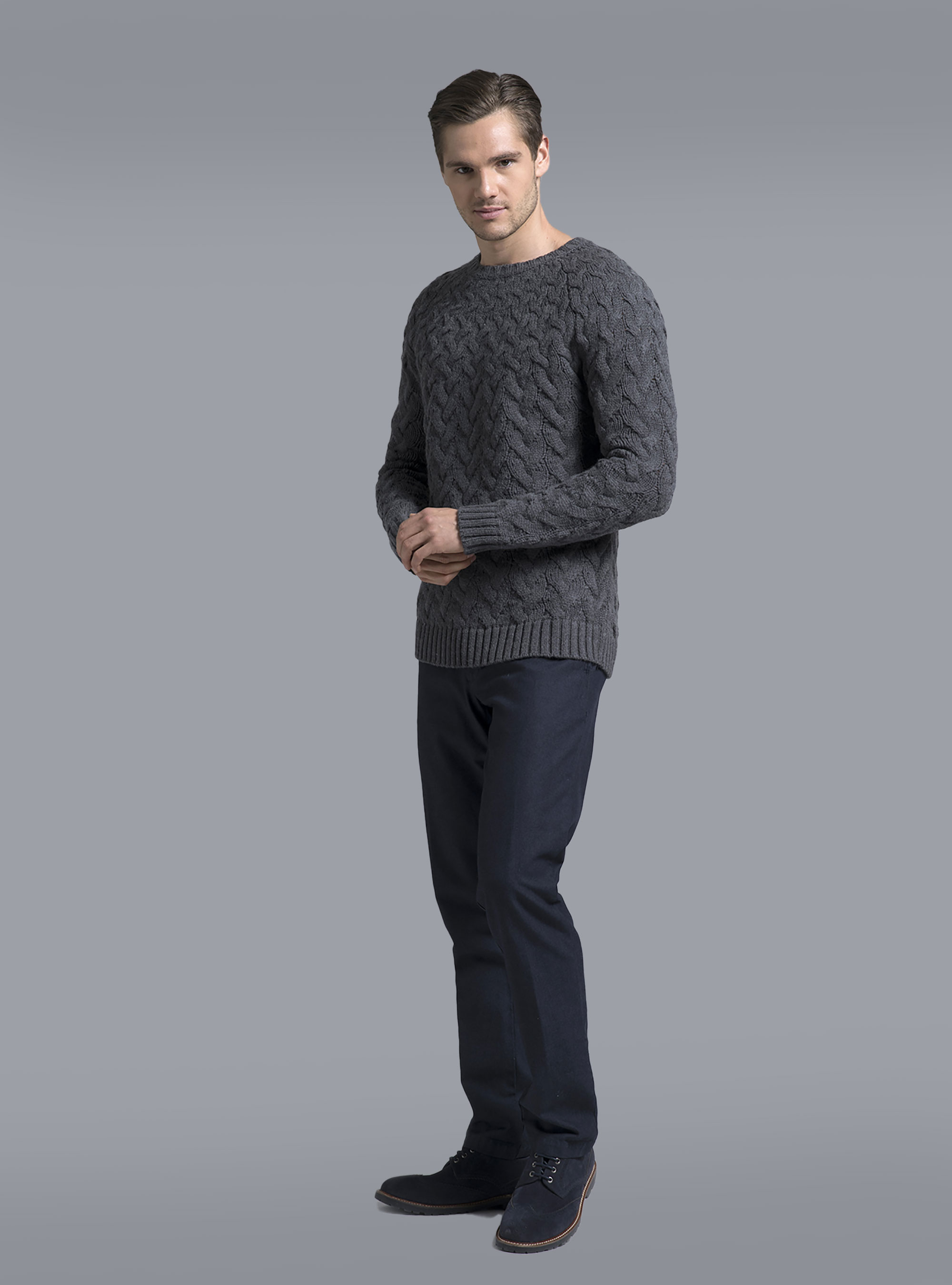 Maglia con trecce, GRIGIO SCURO MELANGE