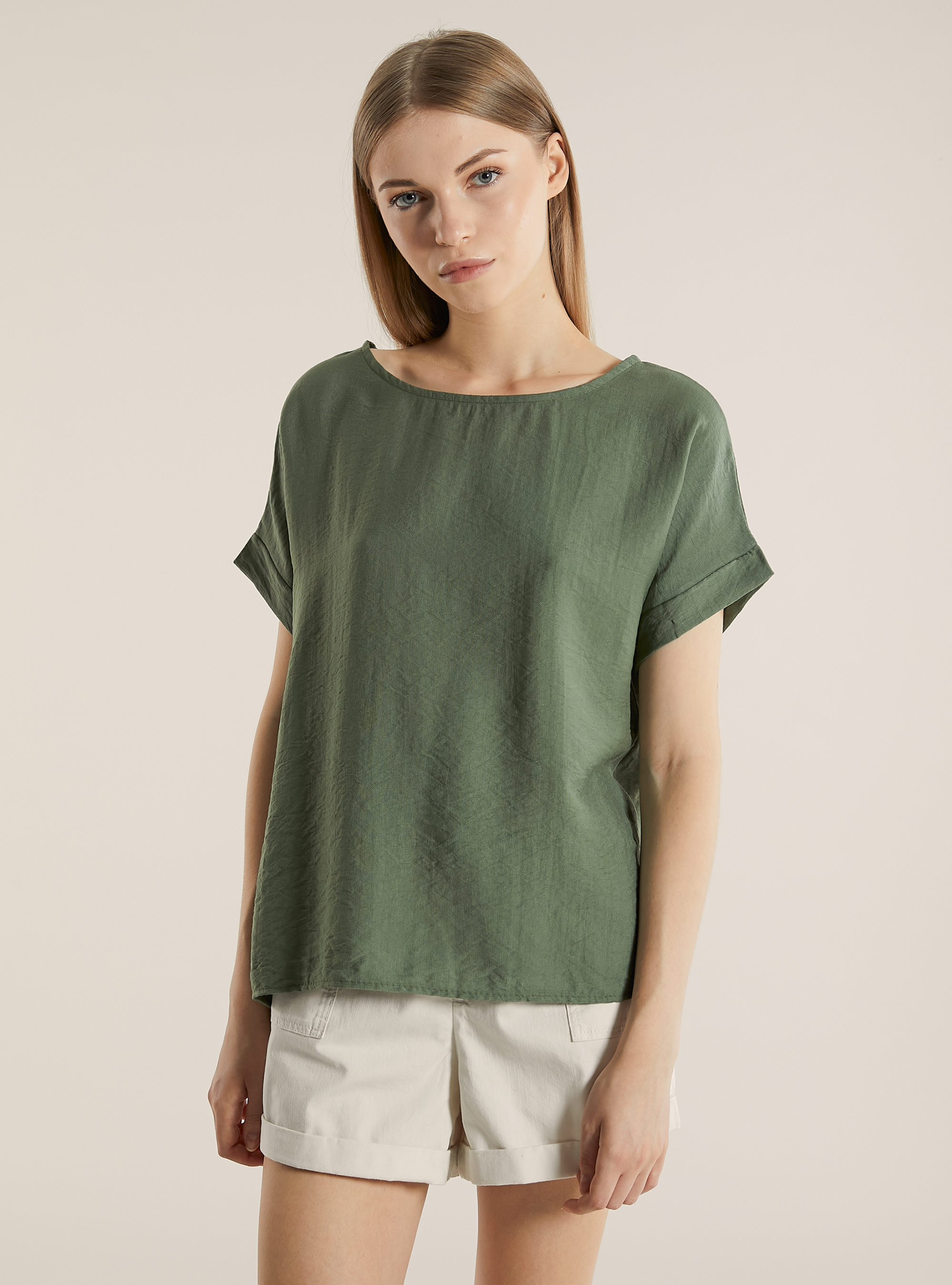 Blusa in canneté in tinta unita, KY2 KAKY MEDIUM