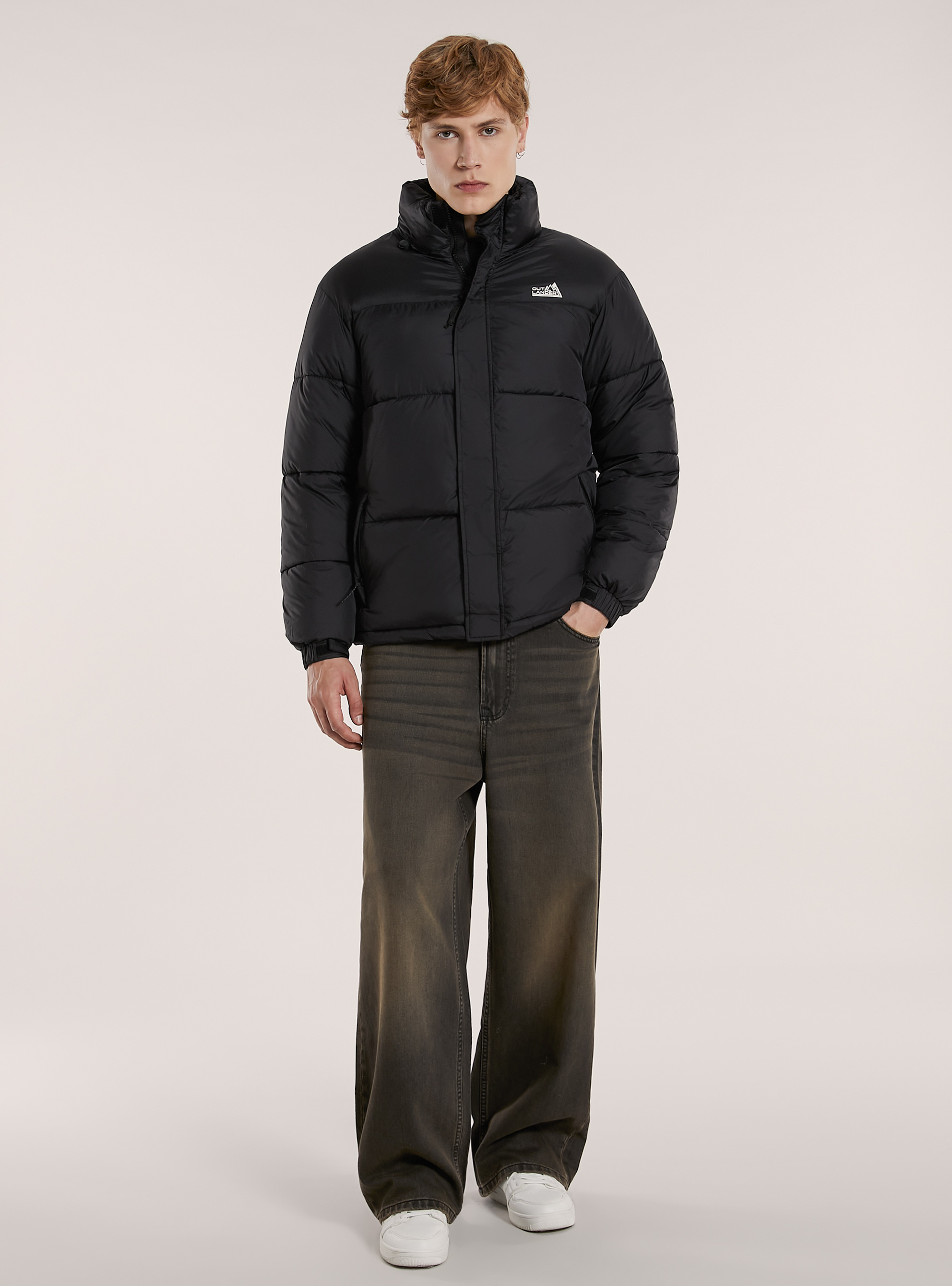 Padded down jacket in ripstop fabric, BK1 BLACK