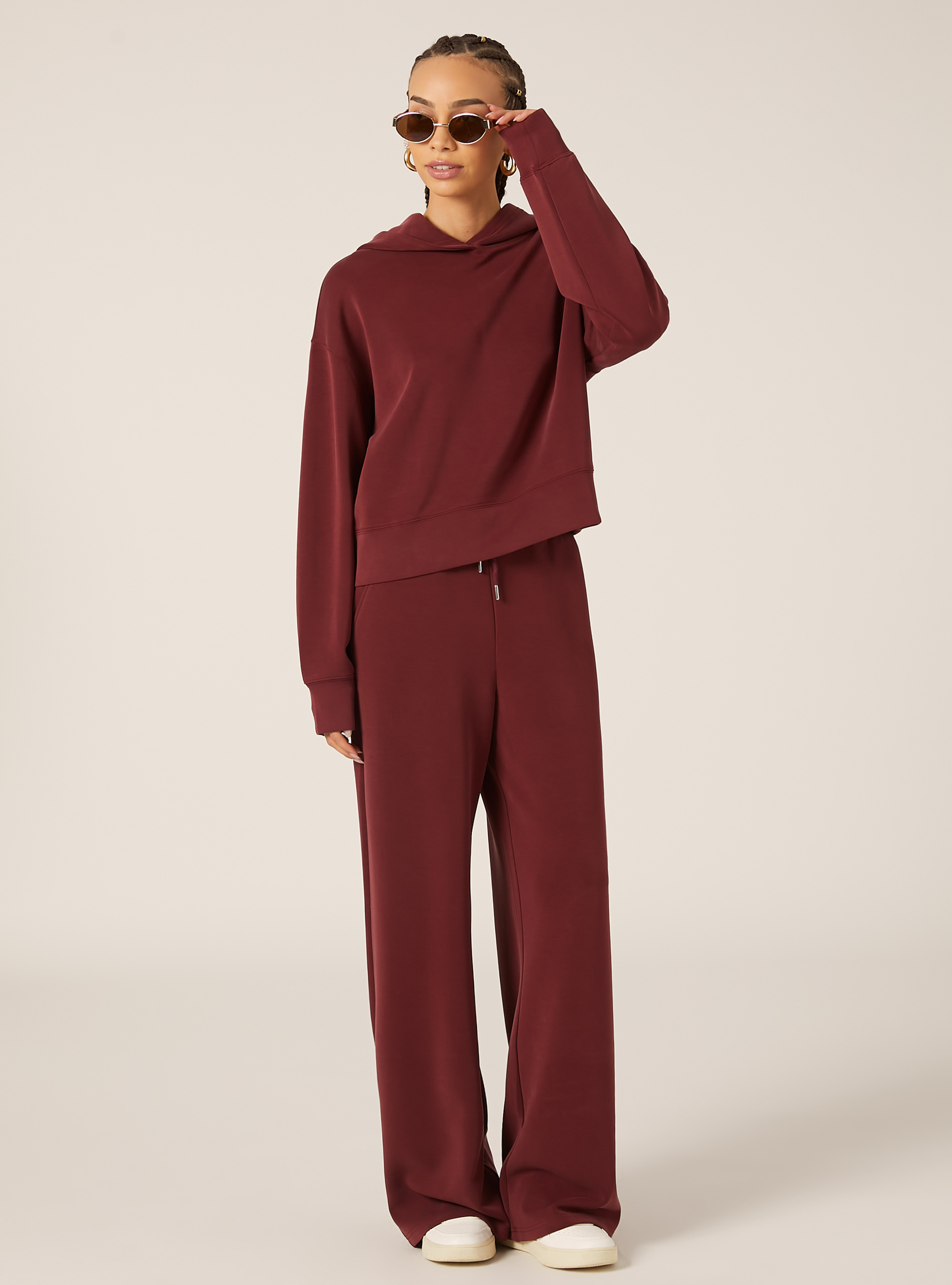 Pull court en molleton doux au toucher, BO1 BORDEAUX DARK