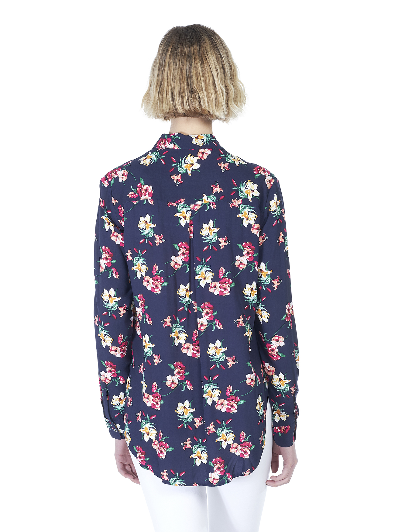 Camicia fit morbido con stampa a fiori, C2254 BLUE