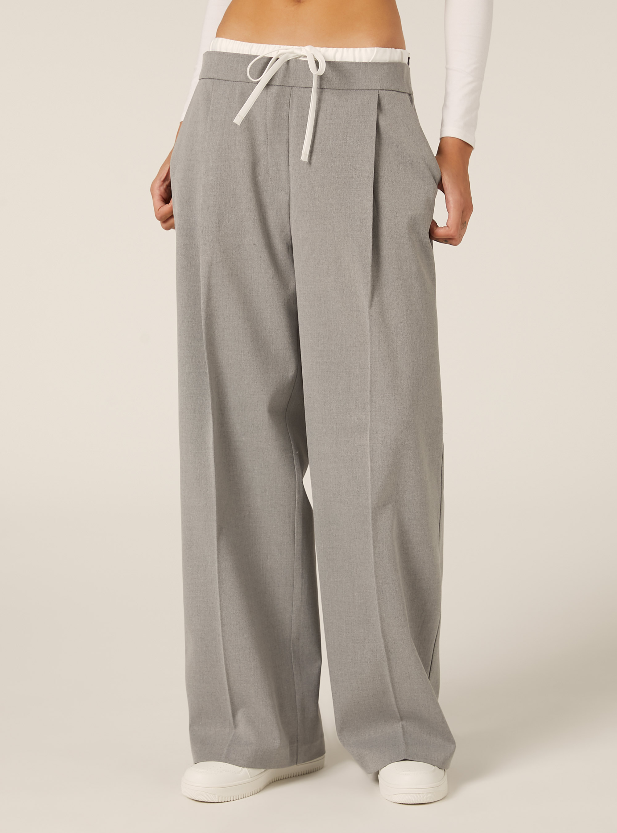 Pantaloni con doppia cinta, MGY3 GREY MEL LIGHT