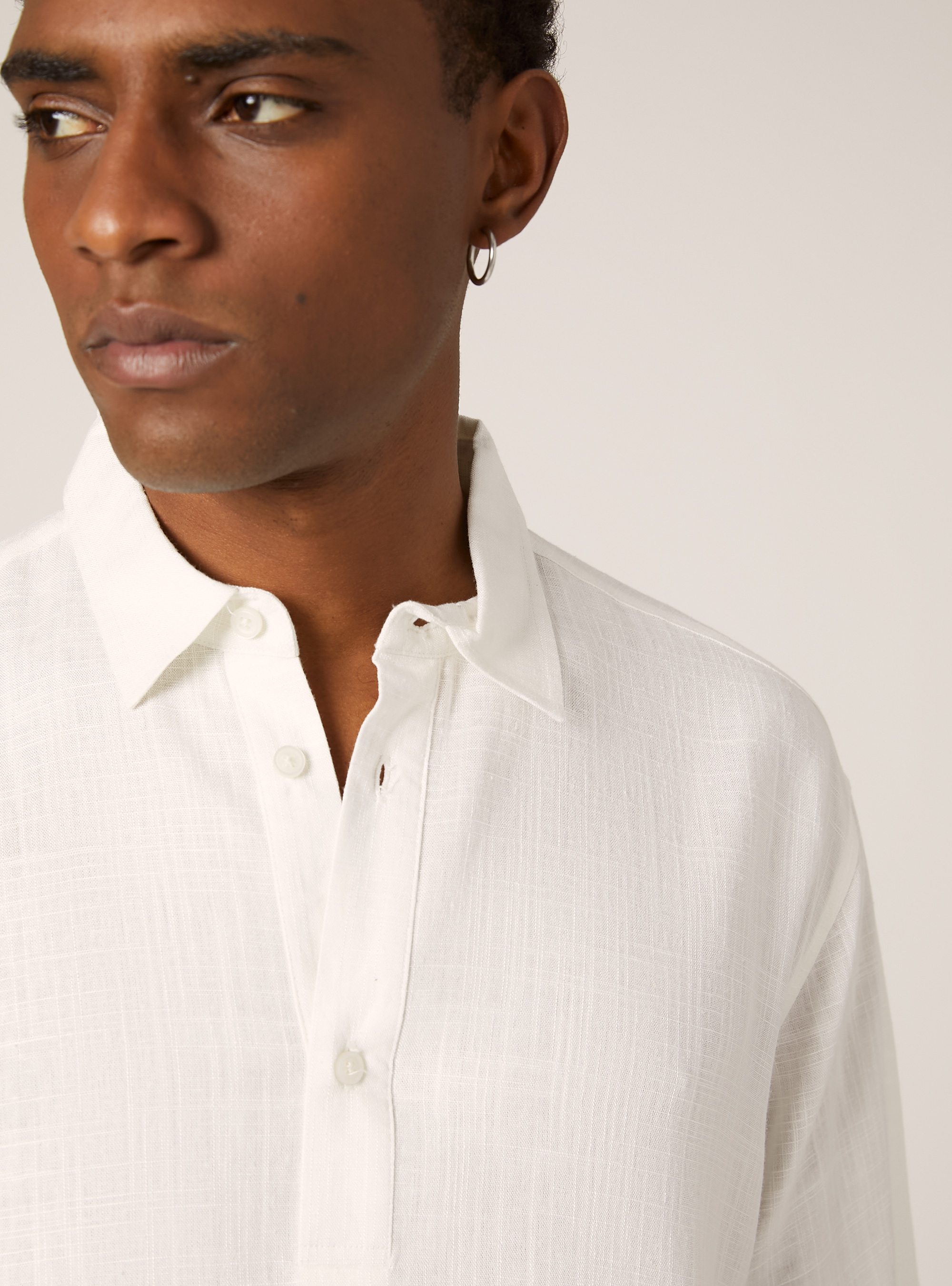 Linen blend short-sleeved shirt, WH1 OFF WHITE