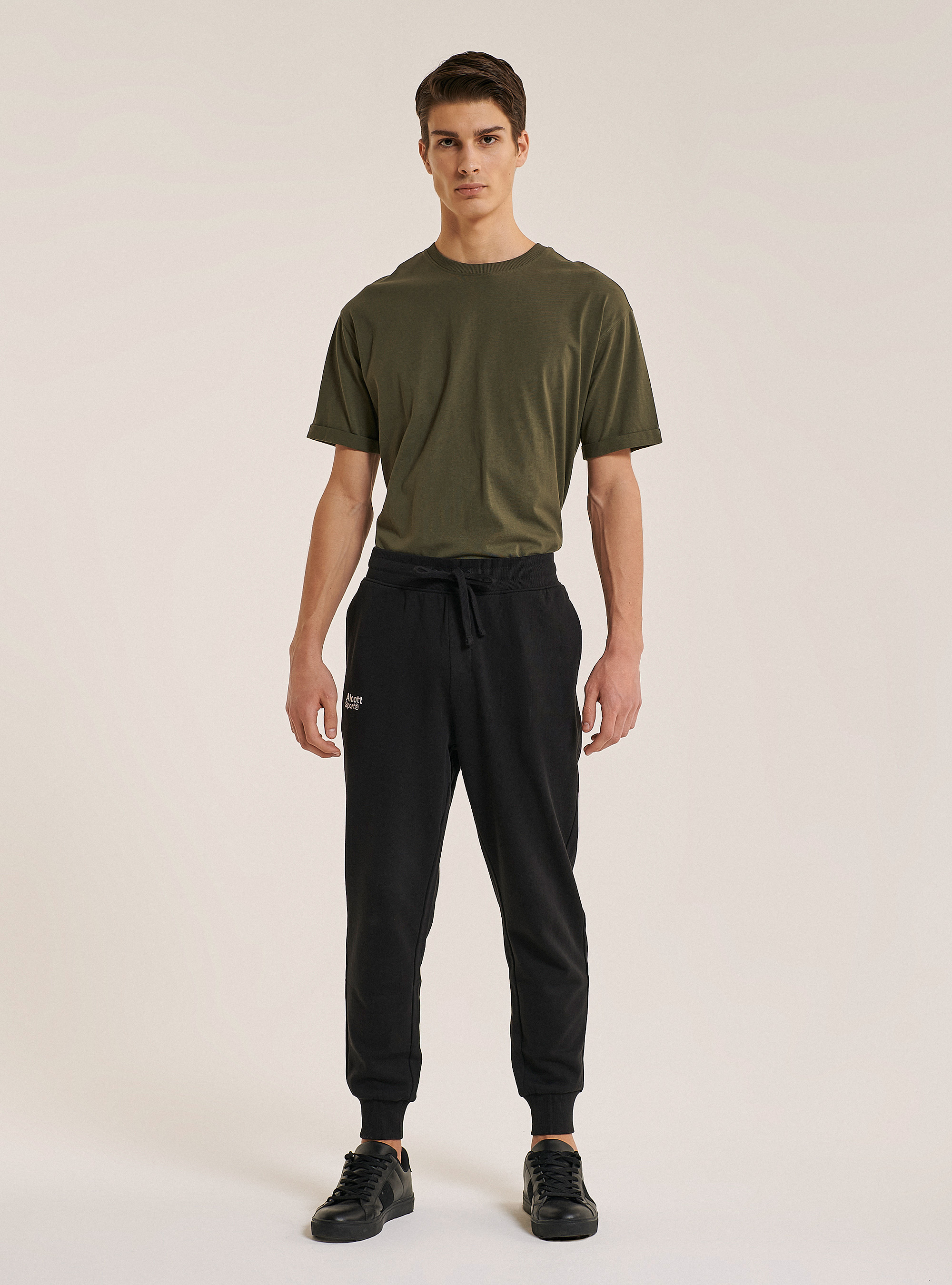 Pantaloni jogger con ricamo logo in cotone, NERO