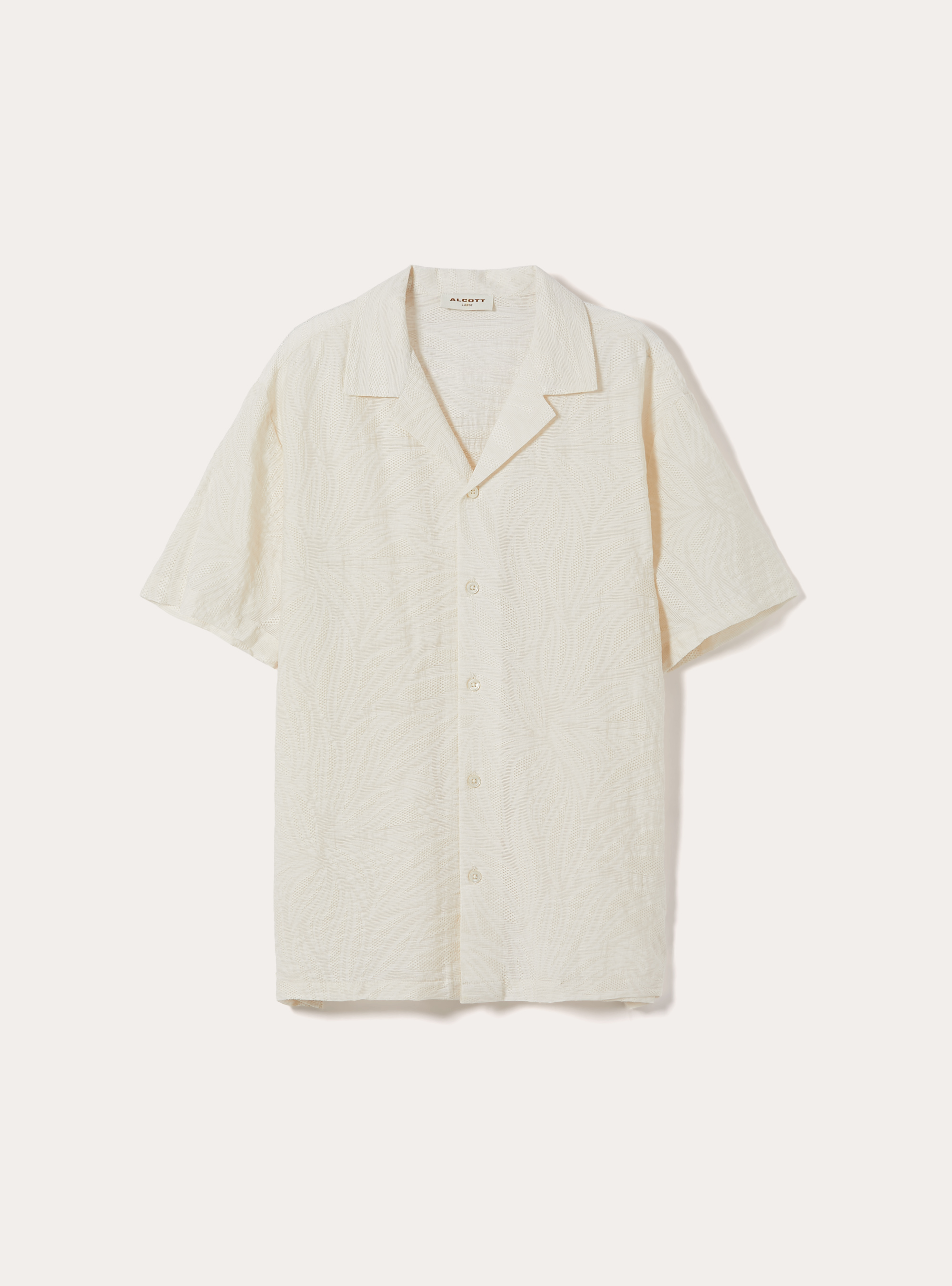 Textured Leaf Print Bowling Shirt, WH1 OFF WHITE