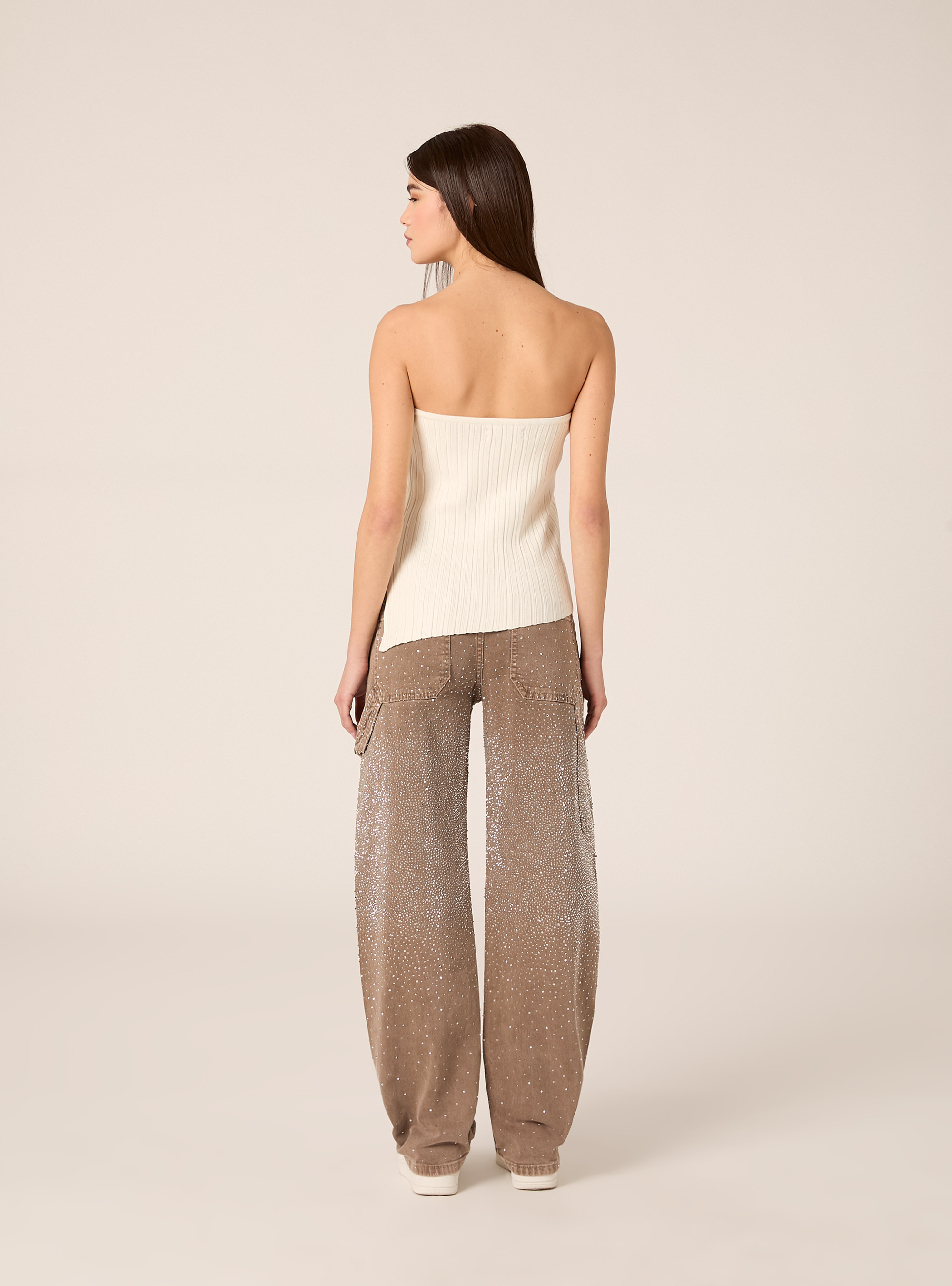 Banded knit top, WH2 WHITE