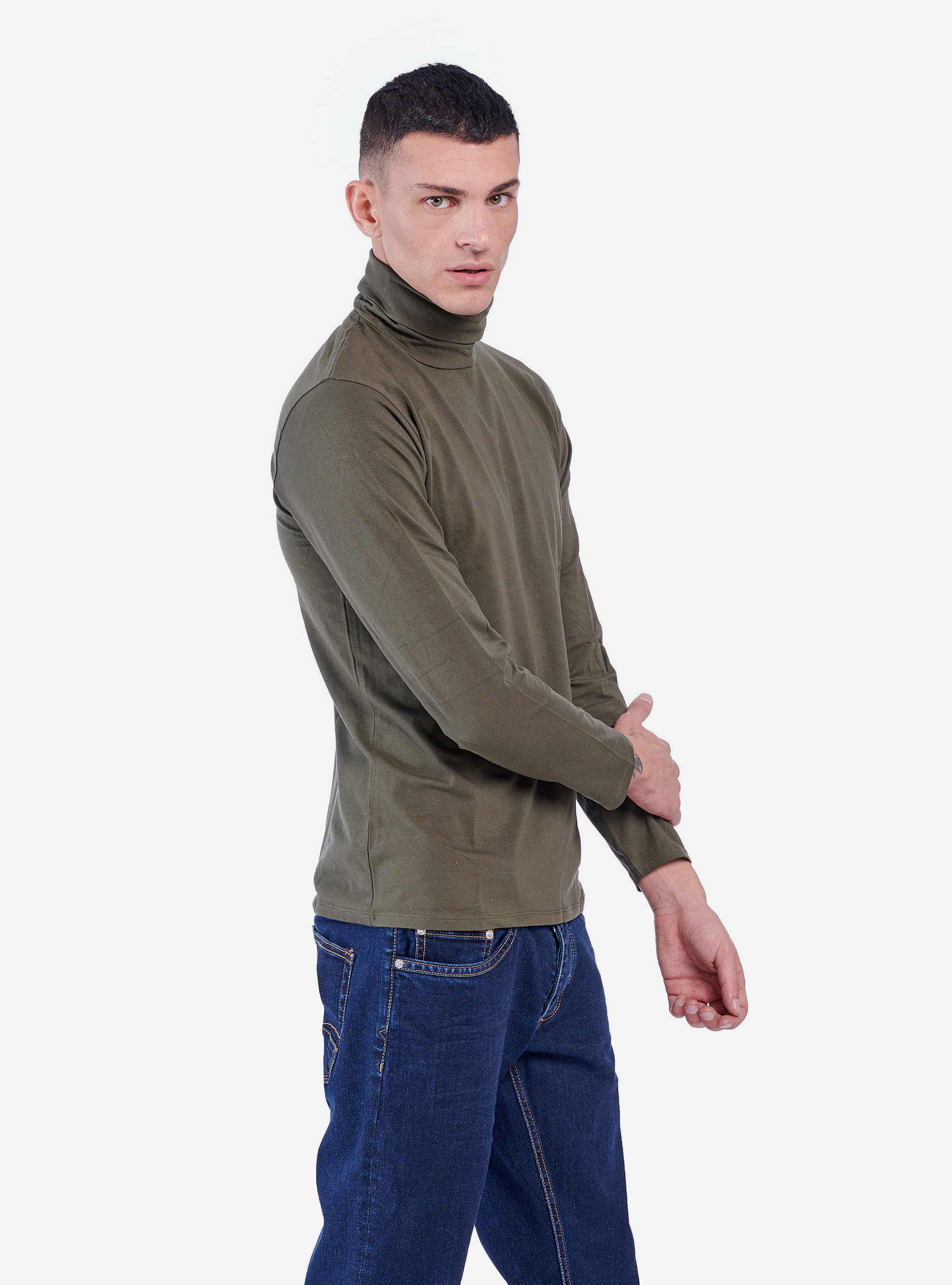 HIGH NECK BASIC T-SHIRT, C614 KAKY